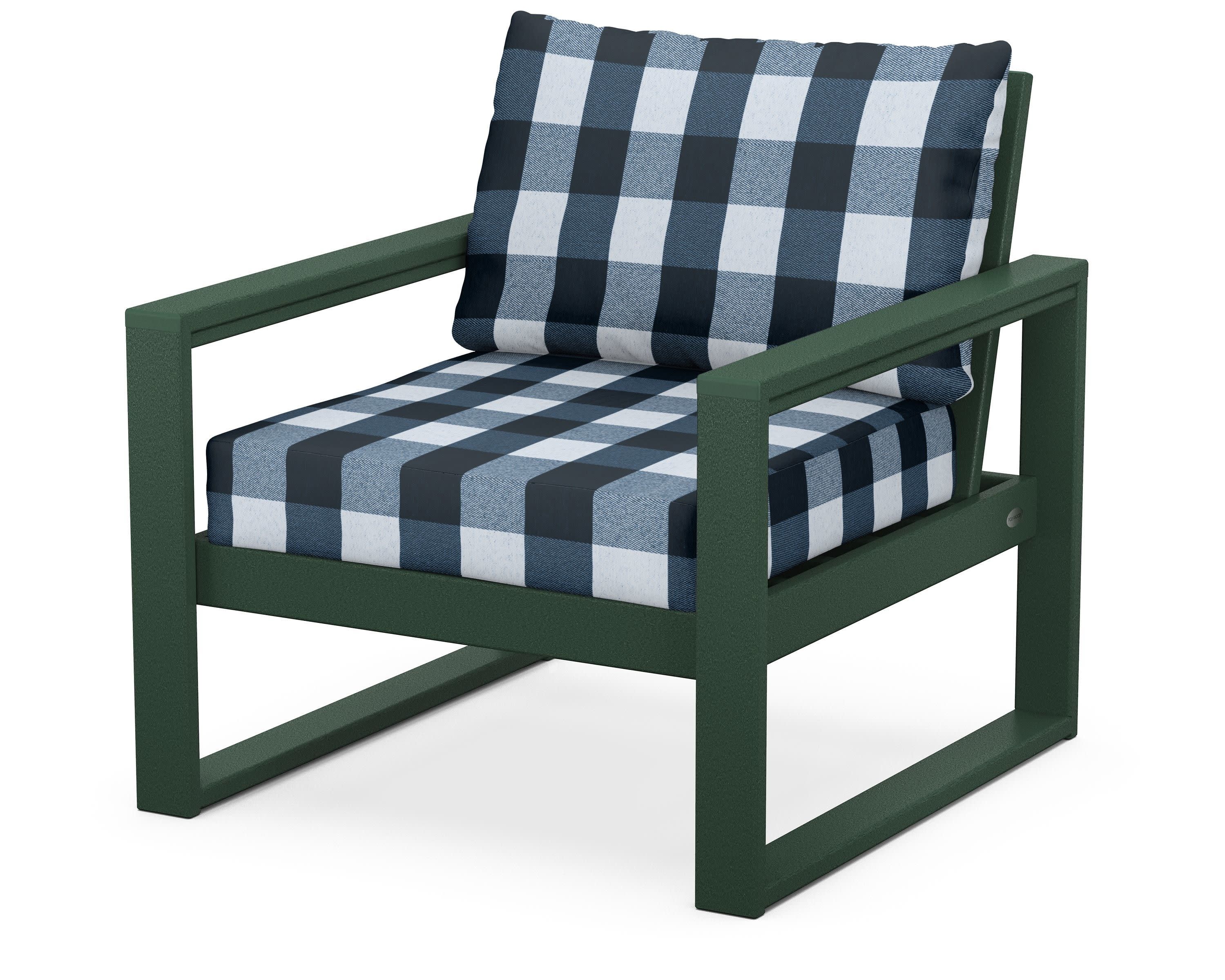 EDGE Club Chair in Green / Buffalo Plaid Marine Indigo