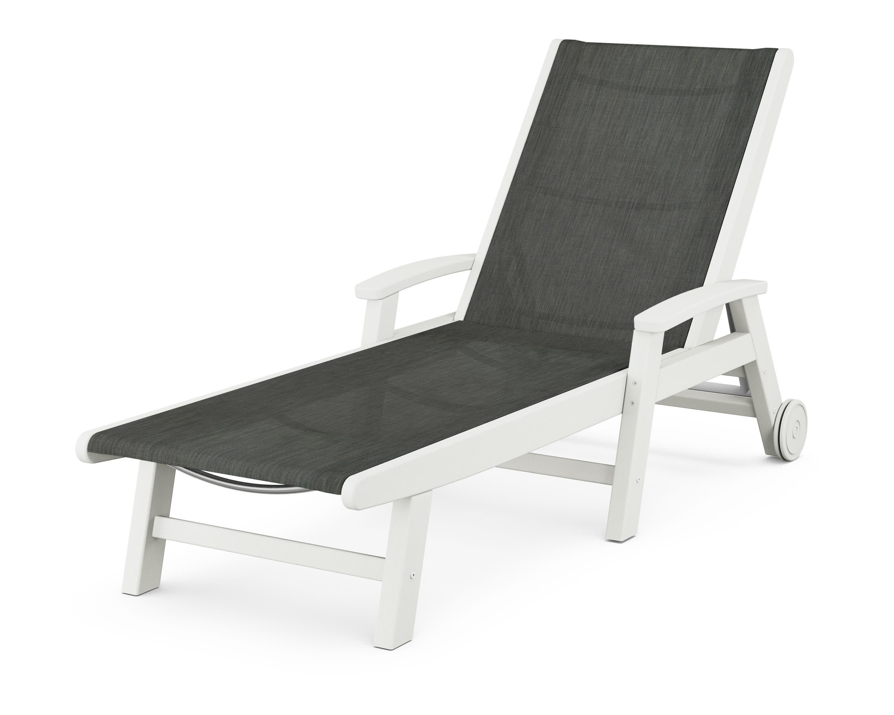Coastal Chaise with Wheels in Vintage White / Ember Sling