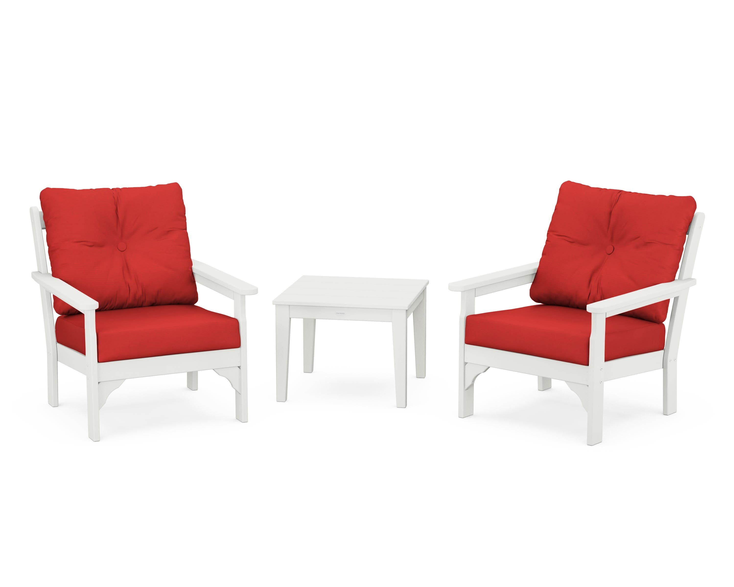 Vineyard 3-Piece Deep Seating Set in Vintage White / Crimson Linen