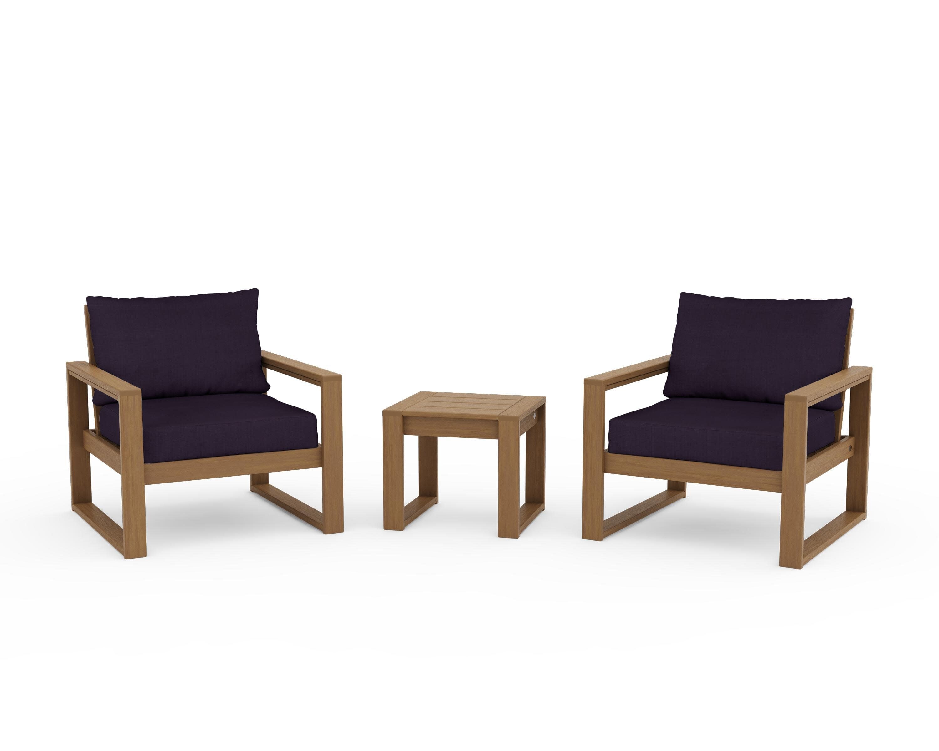 EDGE Sectional 3-Piece Deep Seating Set in Natural / Navy Linen