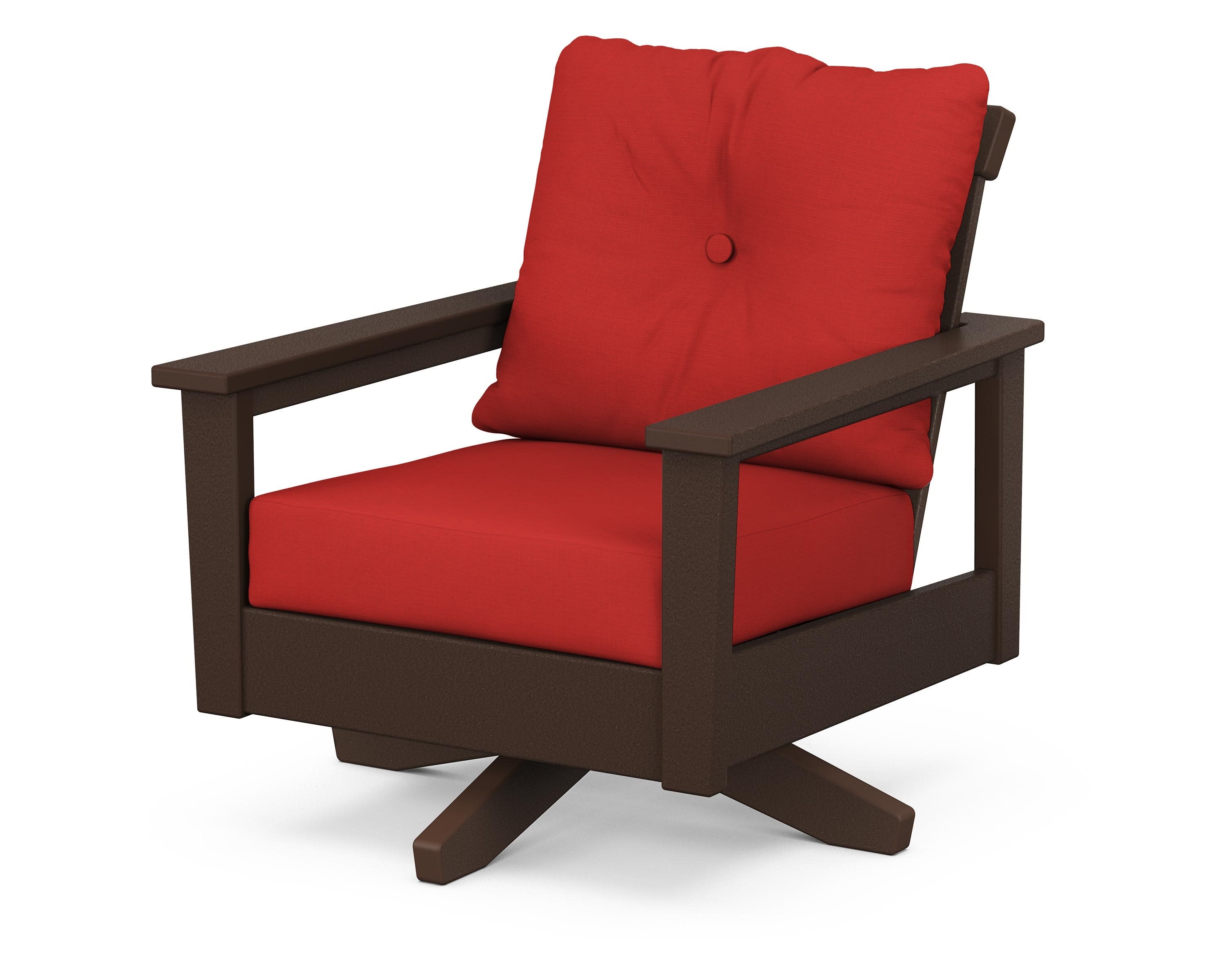 Prescott Deep Seating Swivel Chair in Mahogany / Crimson Linen
