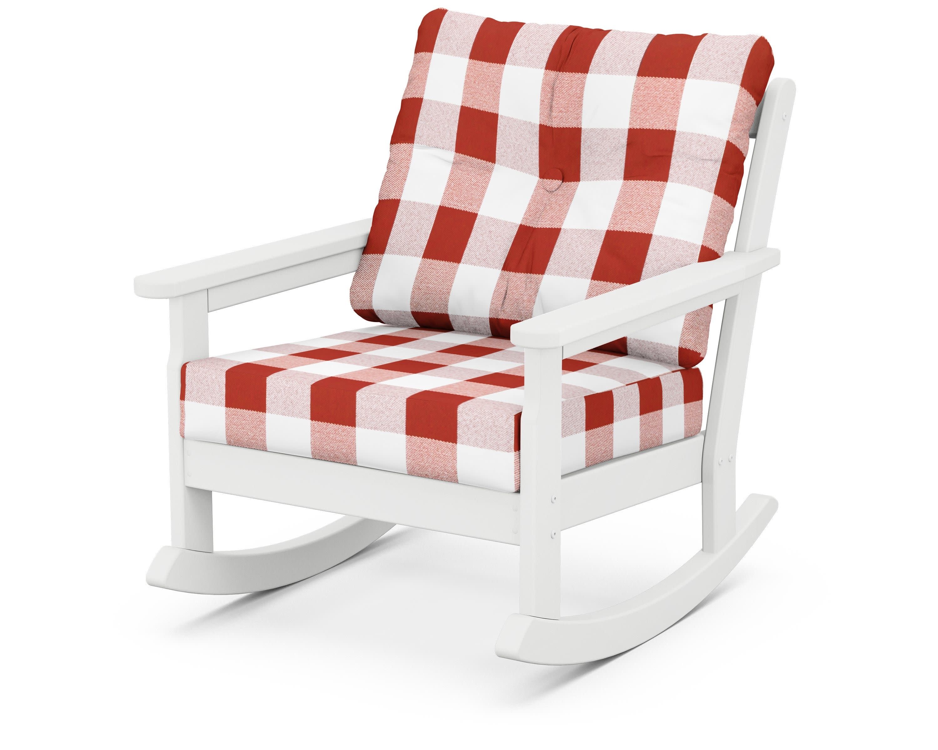 Vineyard Deep Seating Rocking Chair in White / Buffalo Plaid Crimson