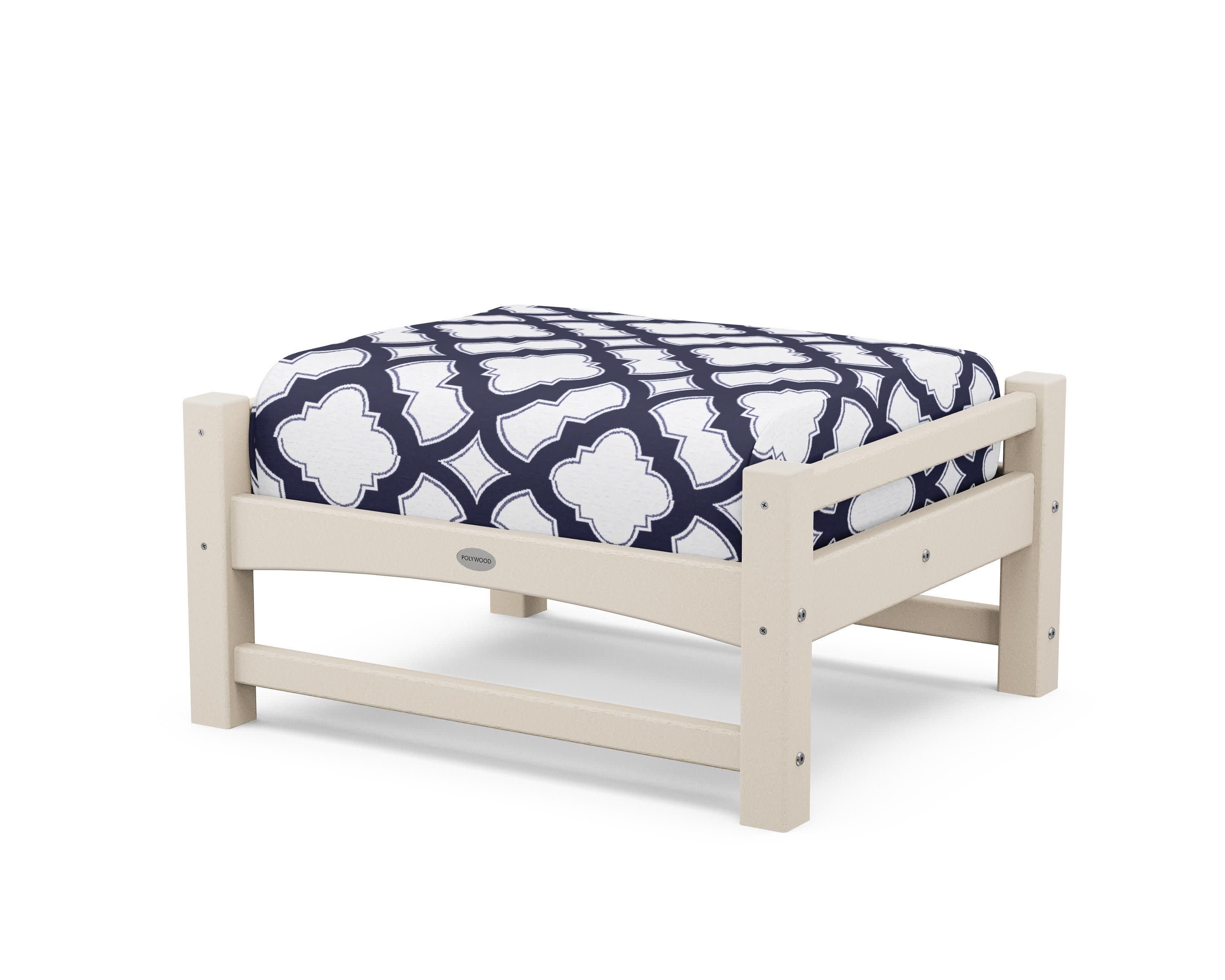 Club Ottoman in Sand / Trellis Navy