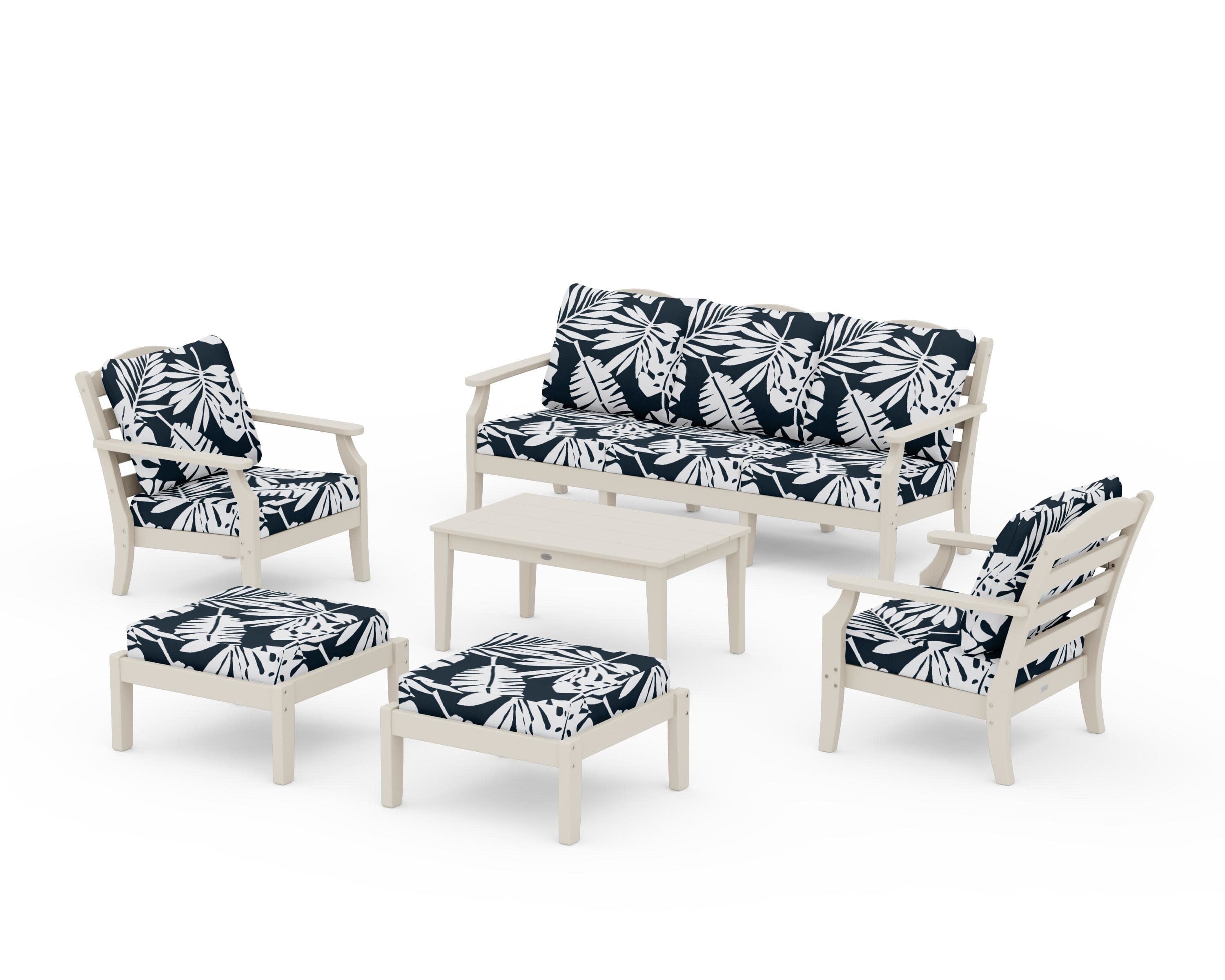 Savannah 6-Piece Lounge Sofa Set in Sand / Leaf Marine Indigo