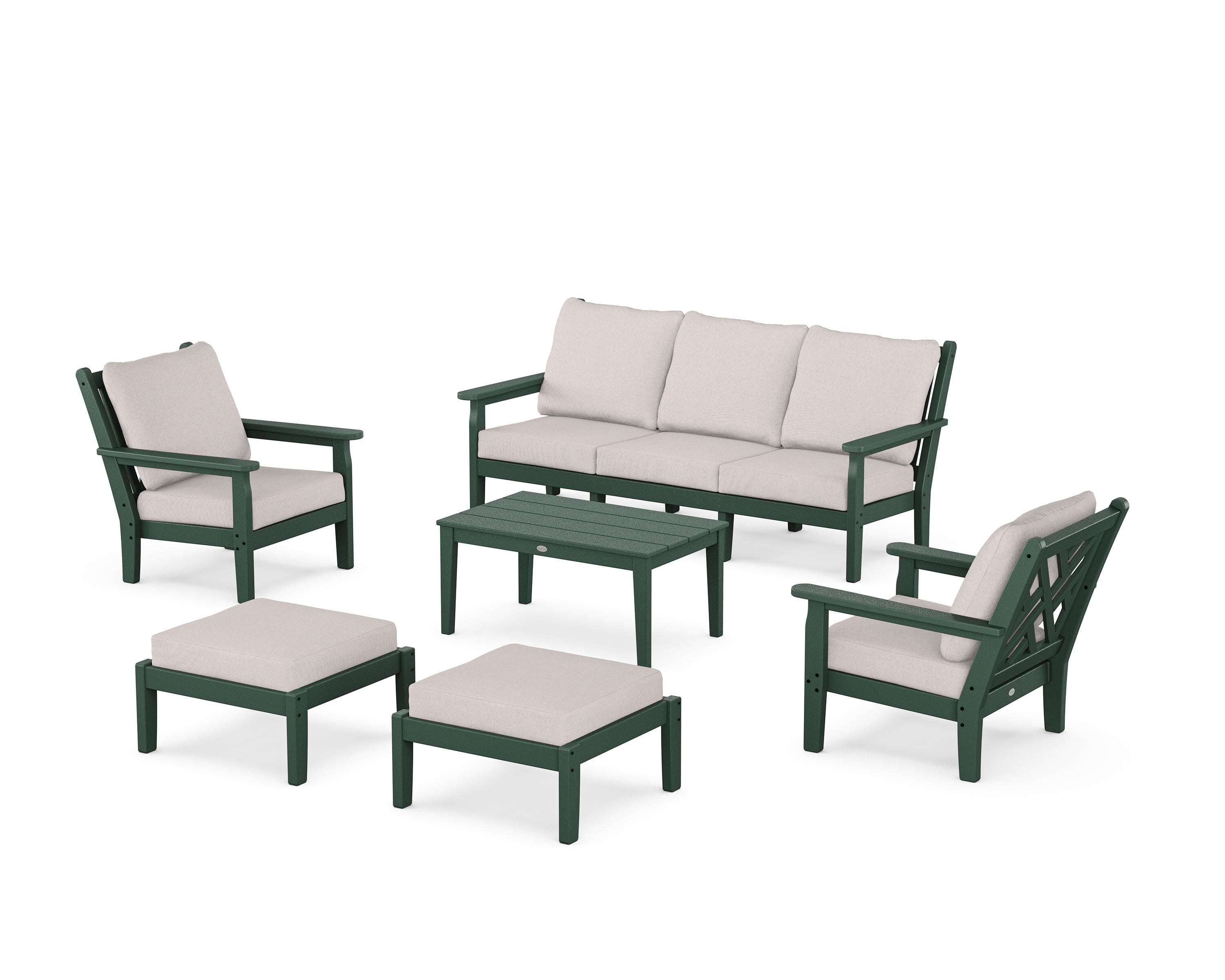 Chippendale 6-Piece Lounge Sofa Set in Green / Dune Burlap