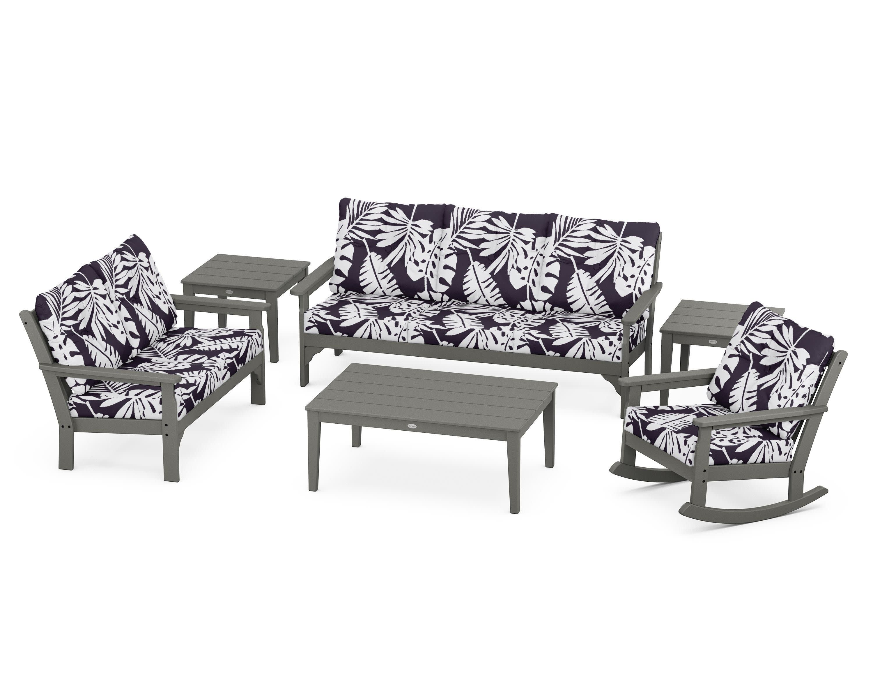 Vineyard 6-Piece Deep Seating Set in Slate Grey / Leaf Navy