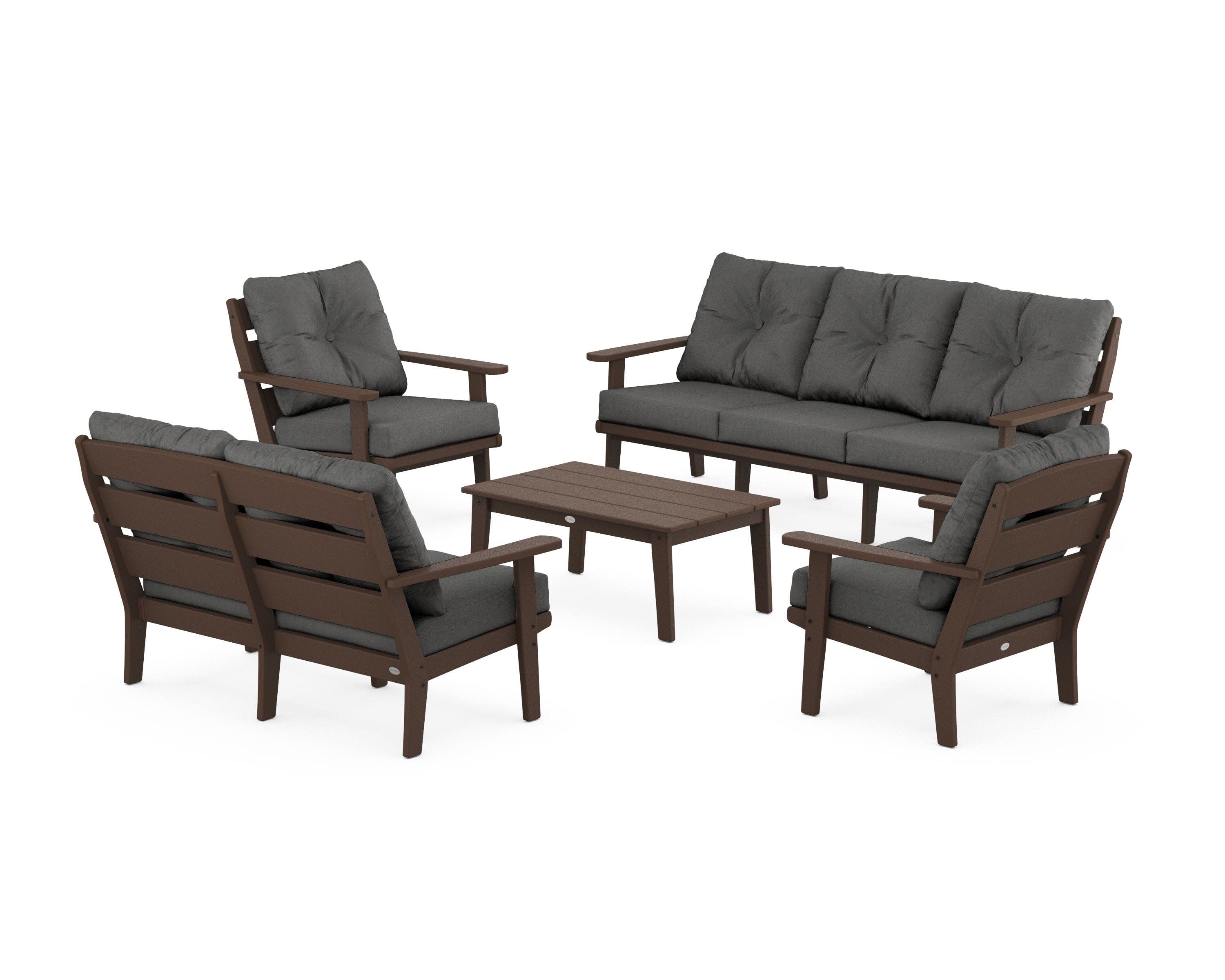 Lakeside 5-Piece Lounge Sofa Set in Mahogany / Spectrum Carbon