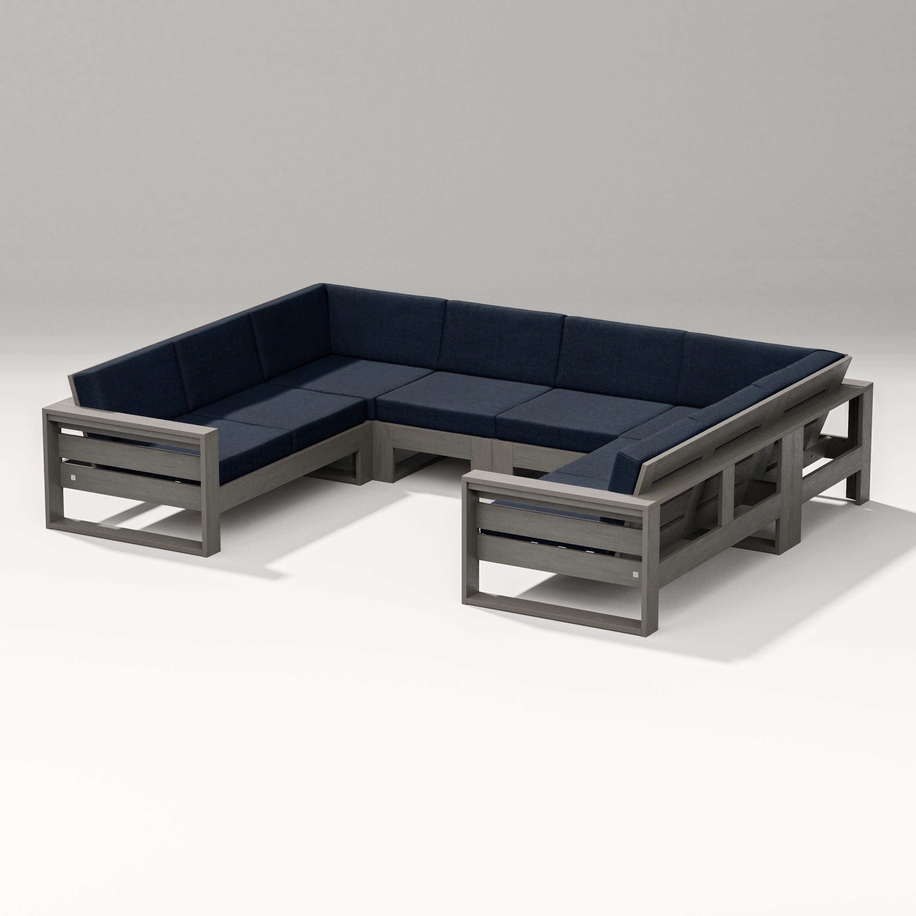 Latitude U-Shaped Sectional in Driftwood / Marine Indigo