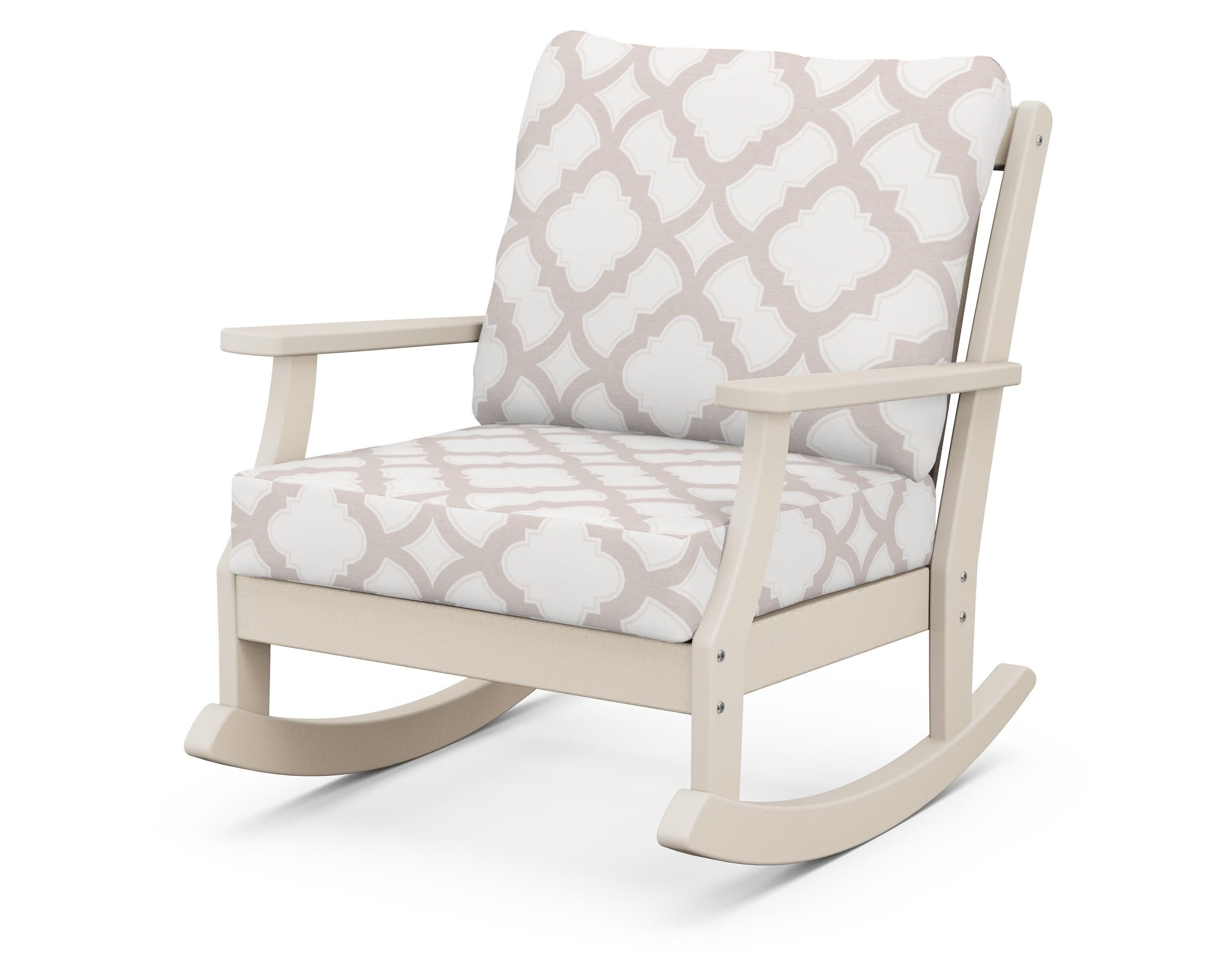 Braxton Deep Seating Rocking Chair in Sand / Trellis Dune Burlap