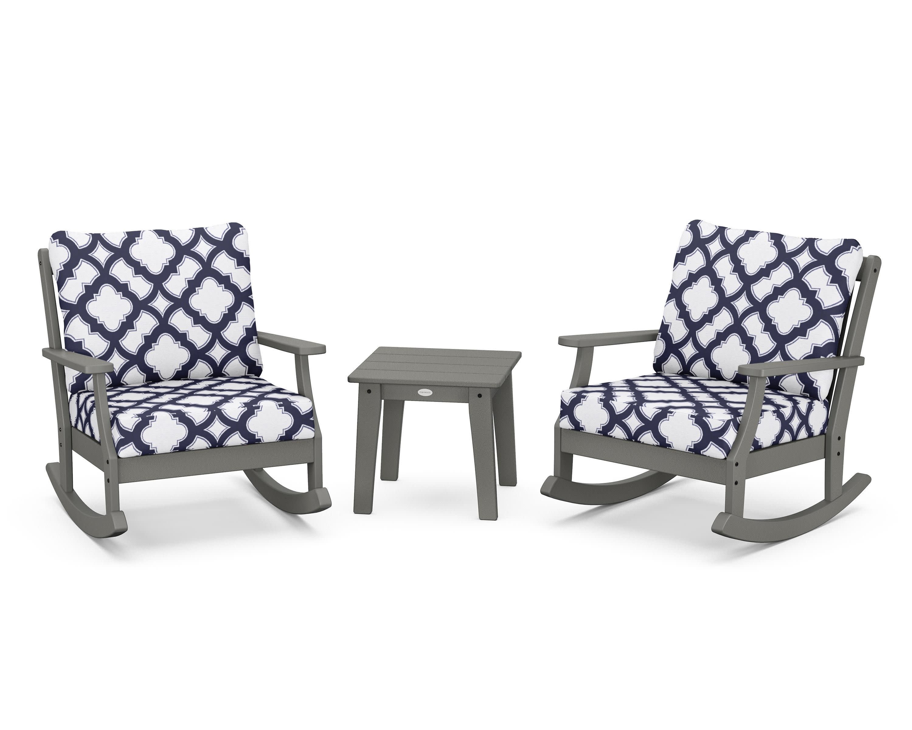 Braxton 3-Piece Deep Seating Rocker Set in Slate Grey / Trellis Navy