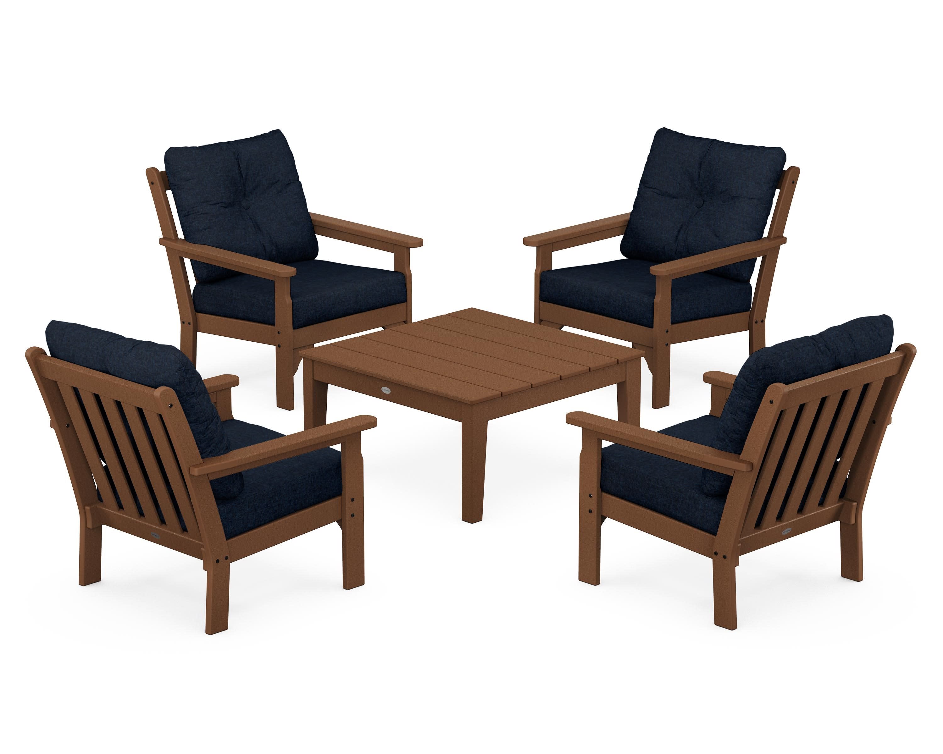 Vineyard 5-Piece Deep Seating Conversation Set in Teak / Marine Indigo