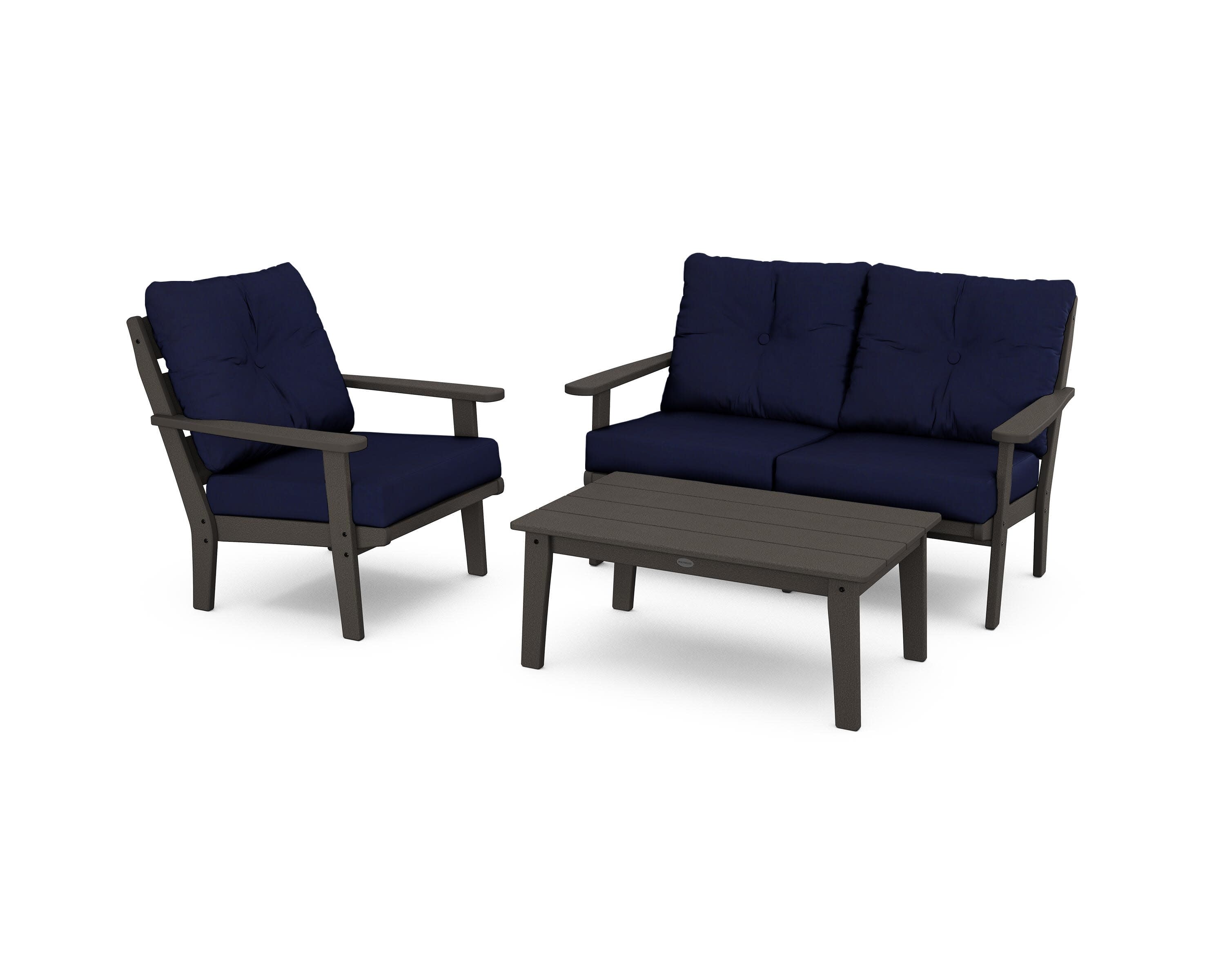 Lakeside 3-Piece Deep Seating Set in Vintage Coffee / Navy