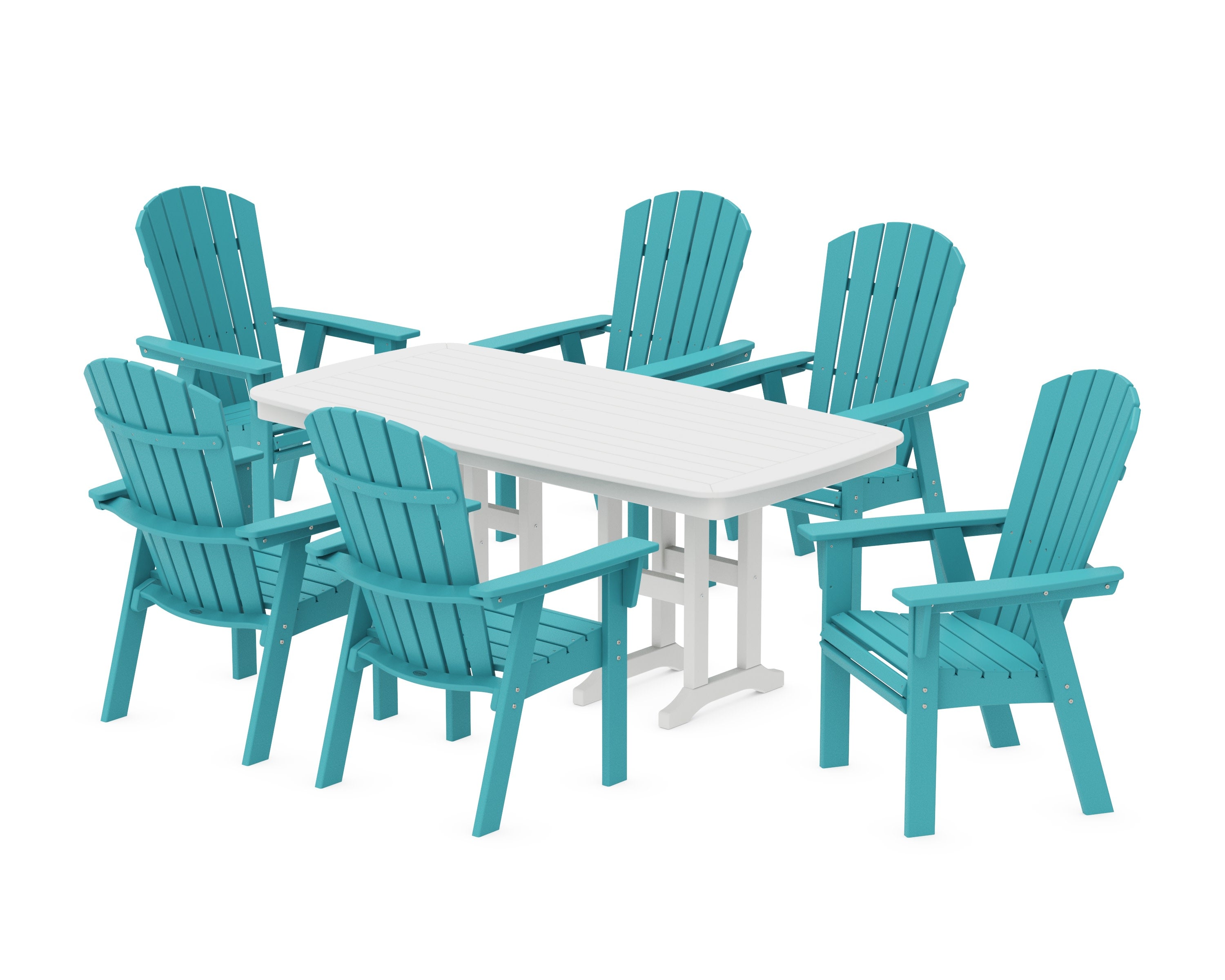 Nautical Curveback Adirondack 7-Piece Dining Set in Aruba / White