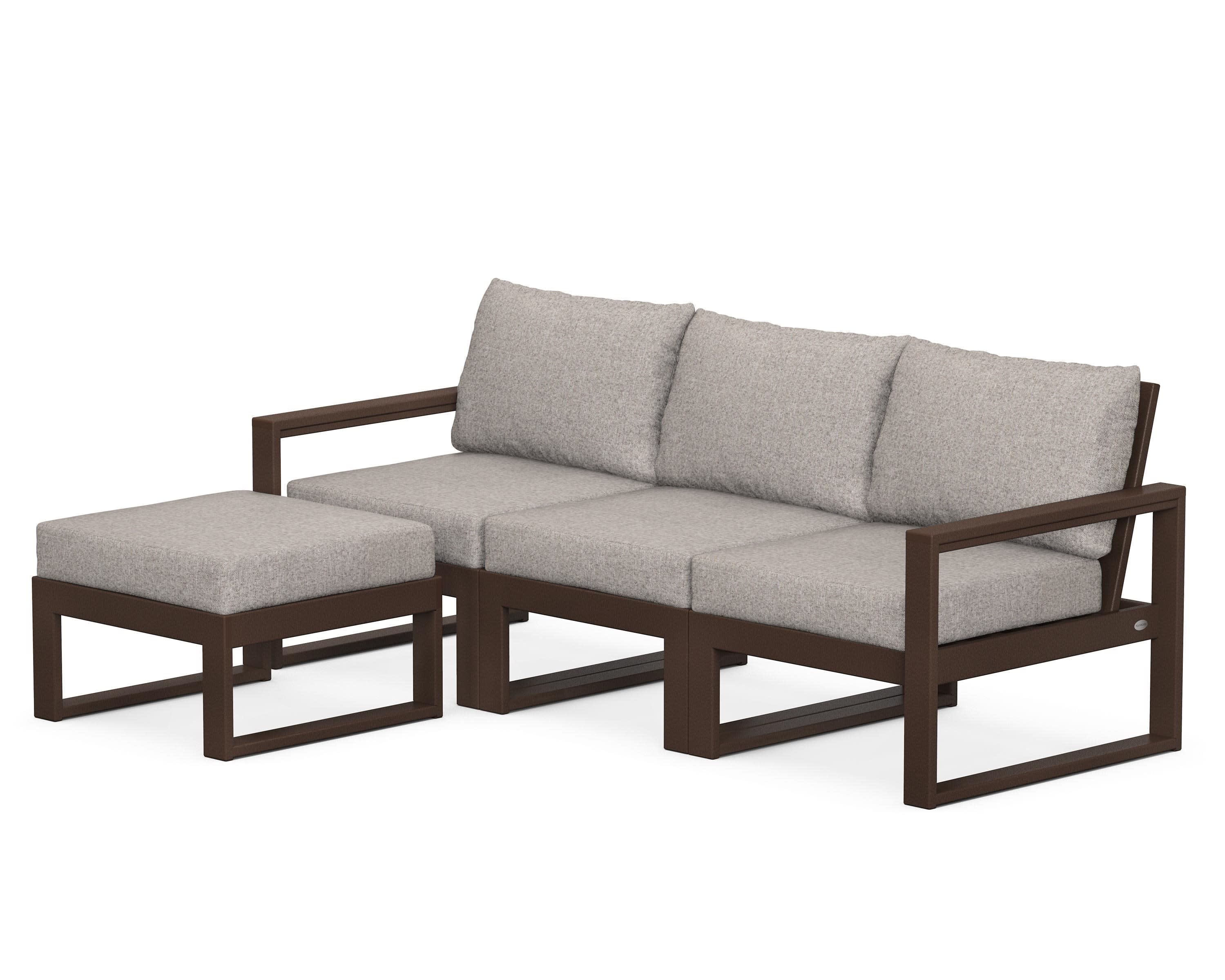 EDGE 4-Piece Modular Deep Seating Set with Ottoman in Mahogany / Weathered Tweed