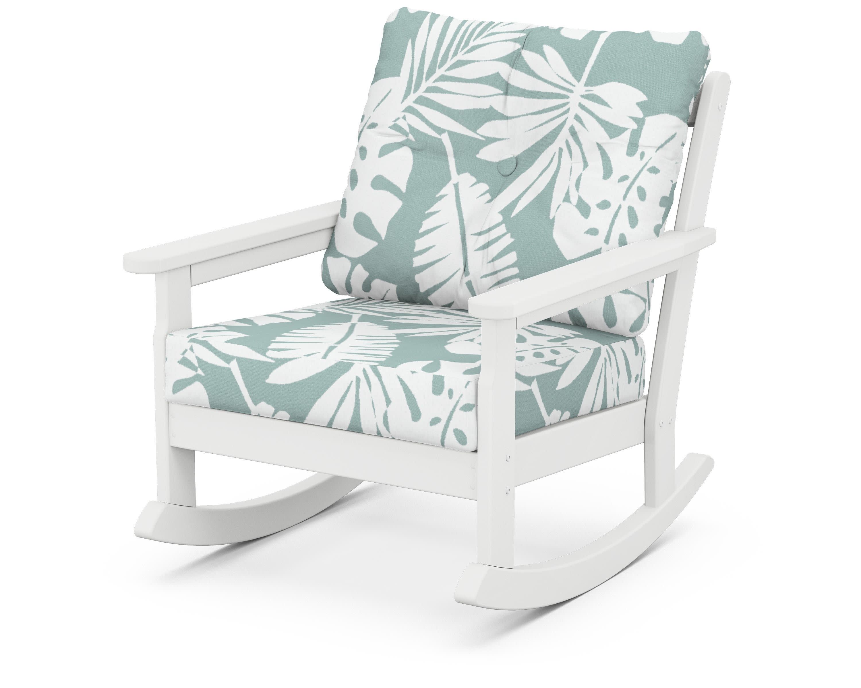 Vineyard Deep Seating Rocking Chair in White / Leaf Glacier Spa
