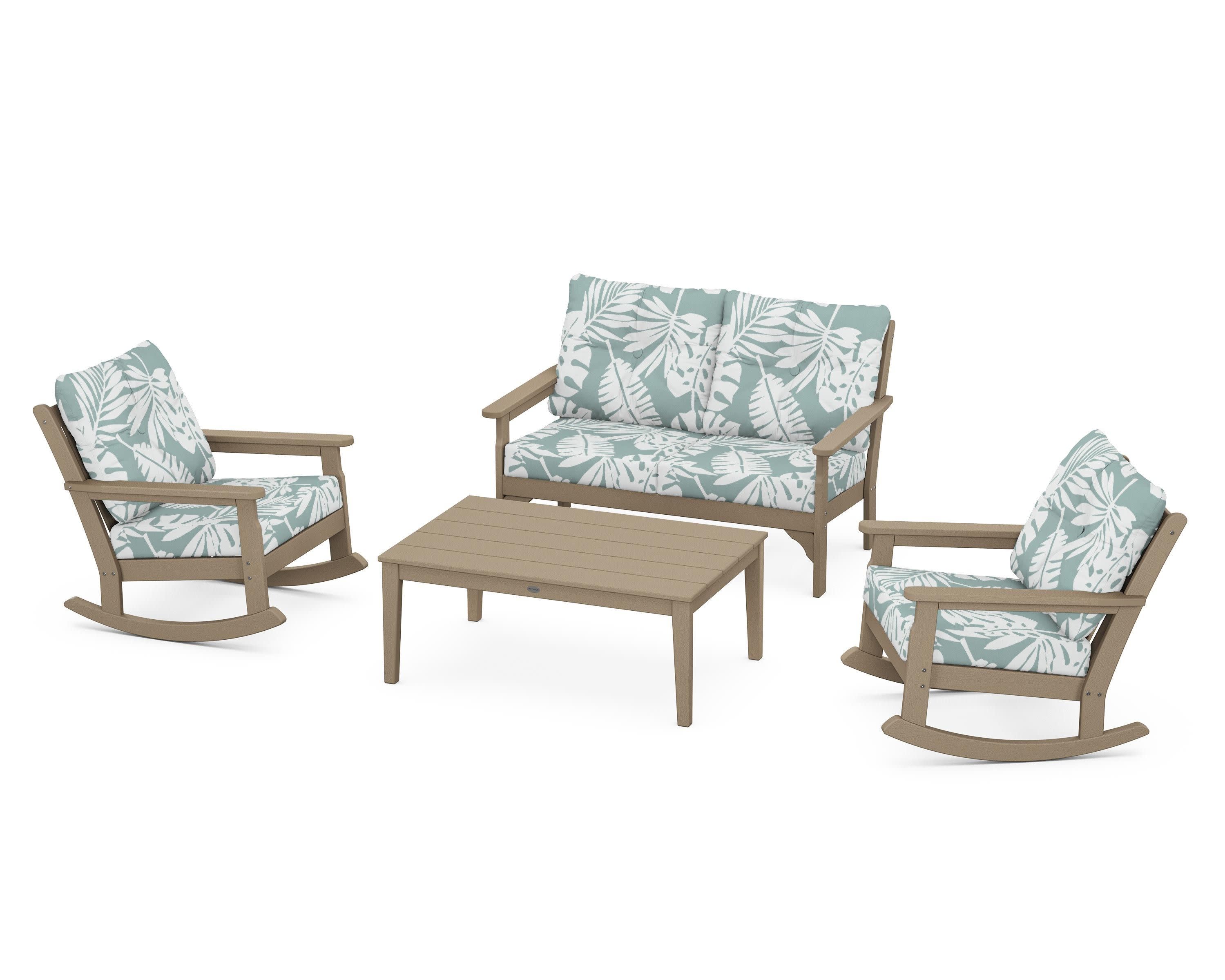 Vineyard 4-Piece Deep Seating Rocking Chair Set in Vintage Sahara / Leaf Glacier Spa