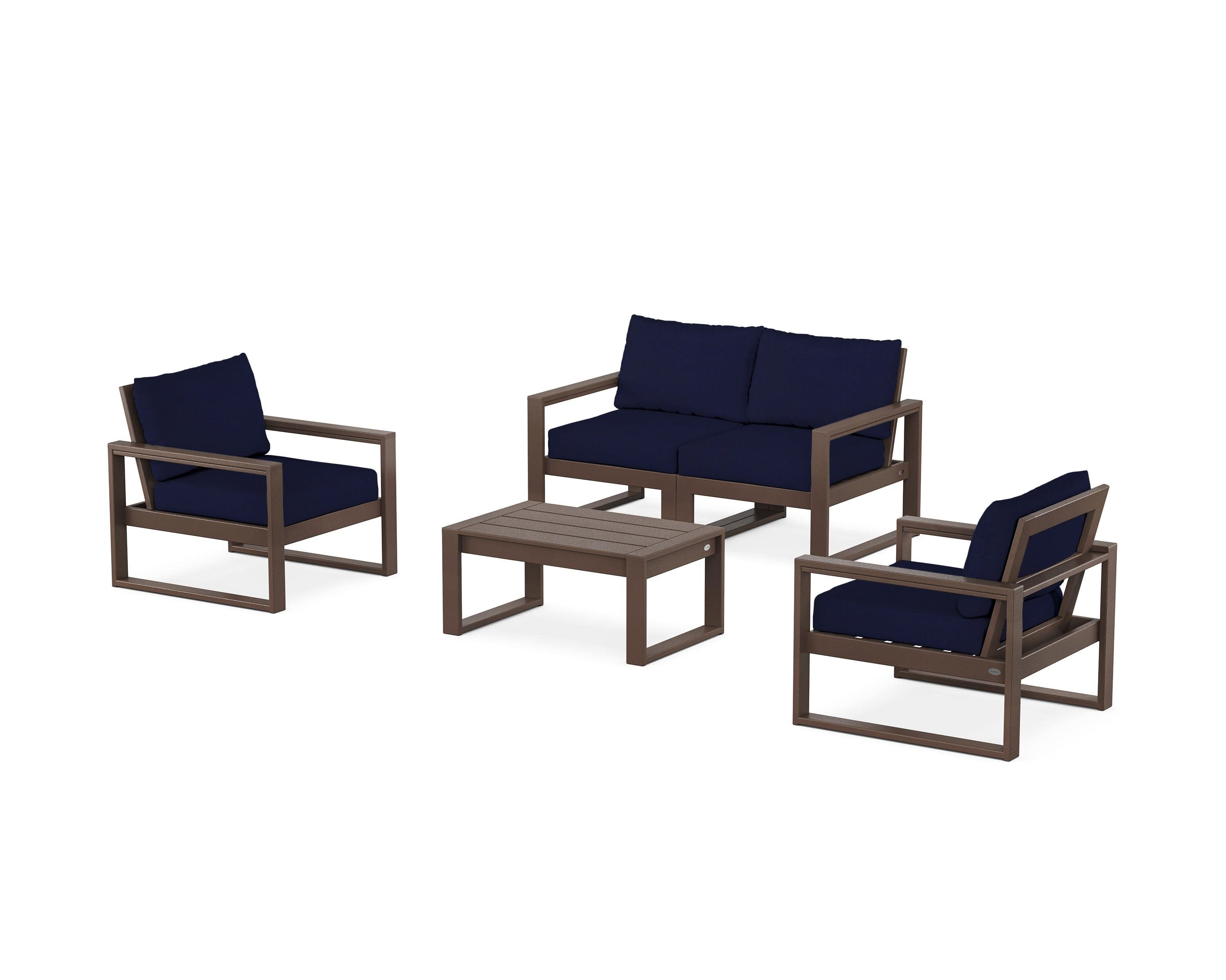 EDGE Sectional 4-Piece Deep Seating Set with Loveseat in Mahogany / Navy