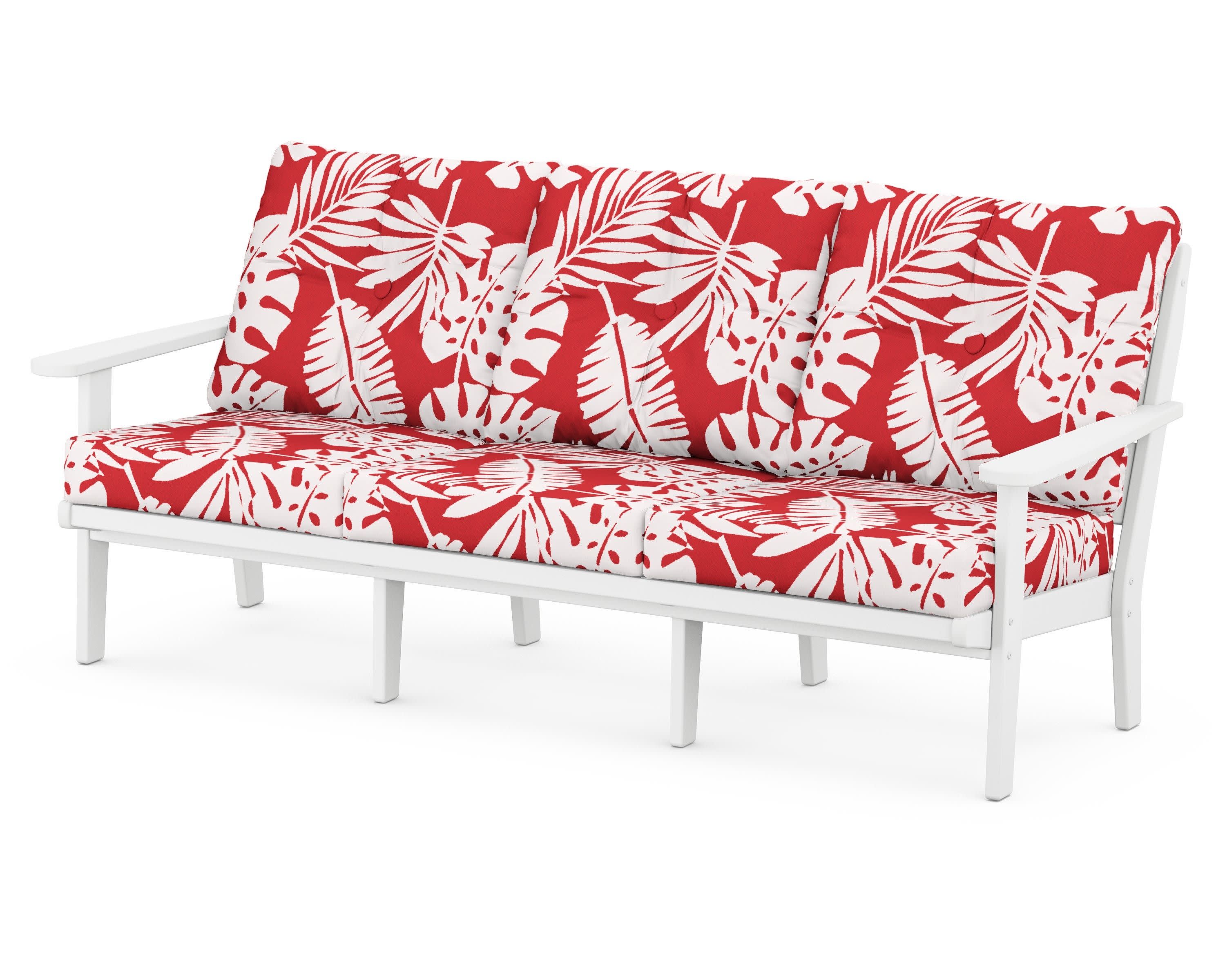 Lakeside Deep Seating Sofa in White / Leaf Crimson
