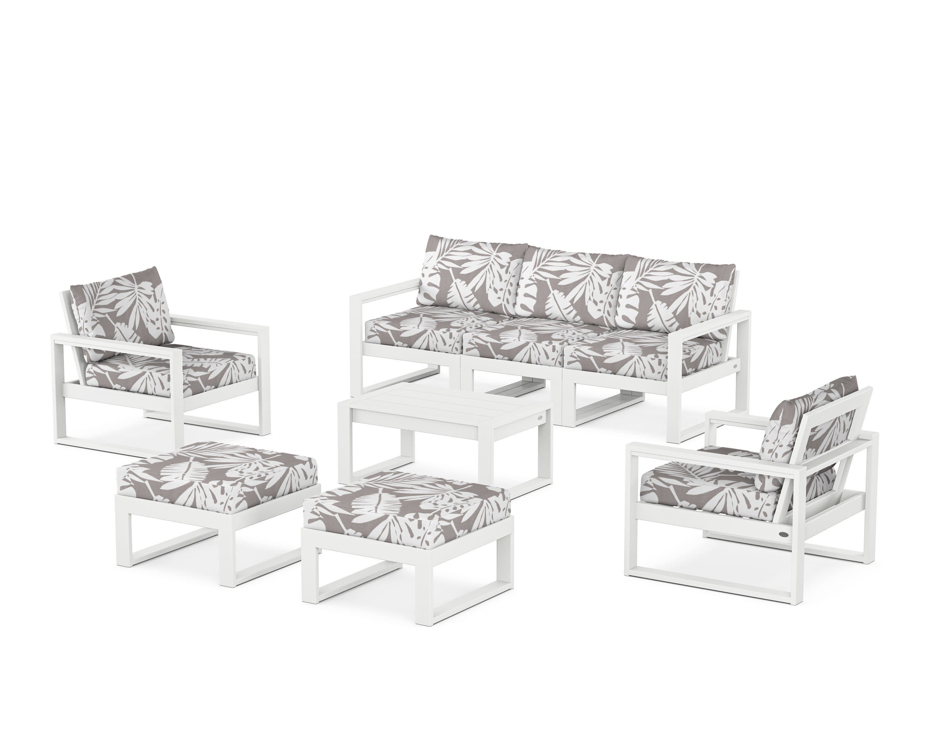 EDGE Sectional 8-Piece Lounge Sofa Set in White / Leaf Grey Mist