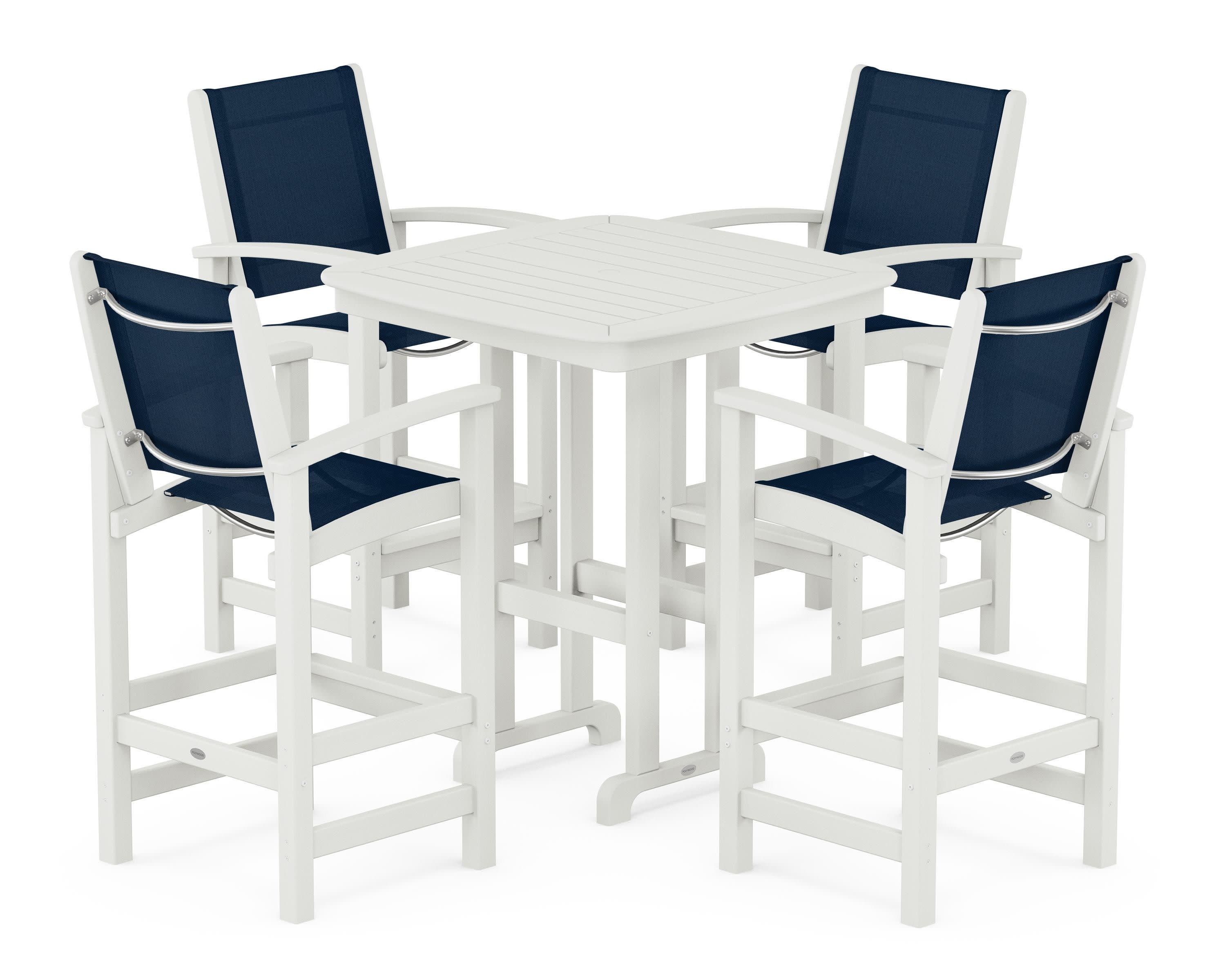 Coastal 5-Piece Bar Set in Vintage White / Navy Blue Sling