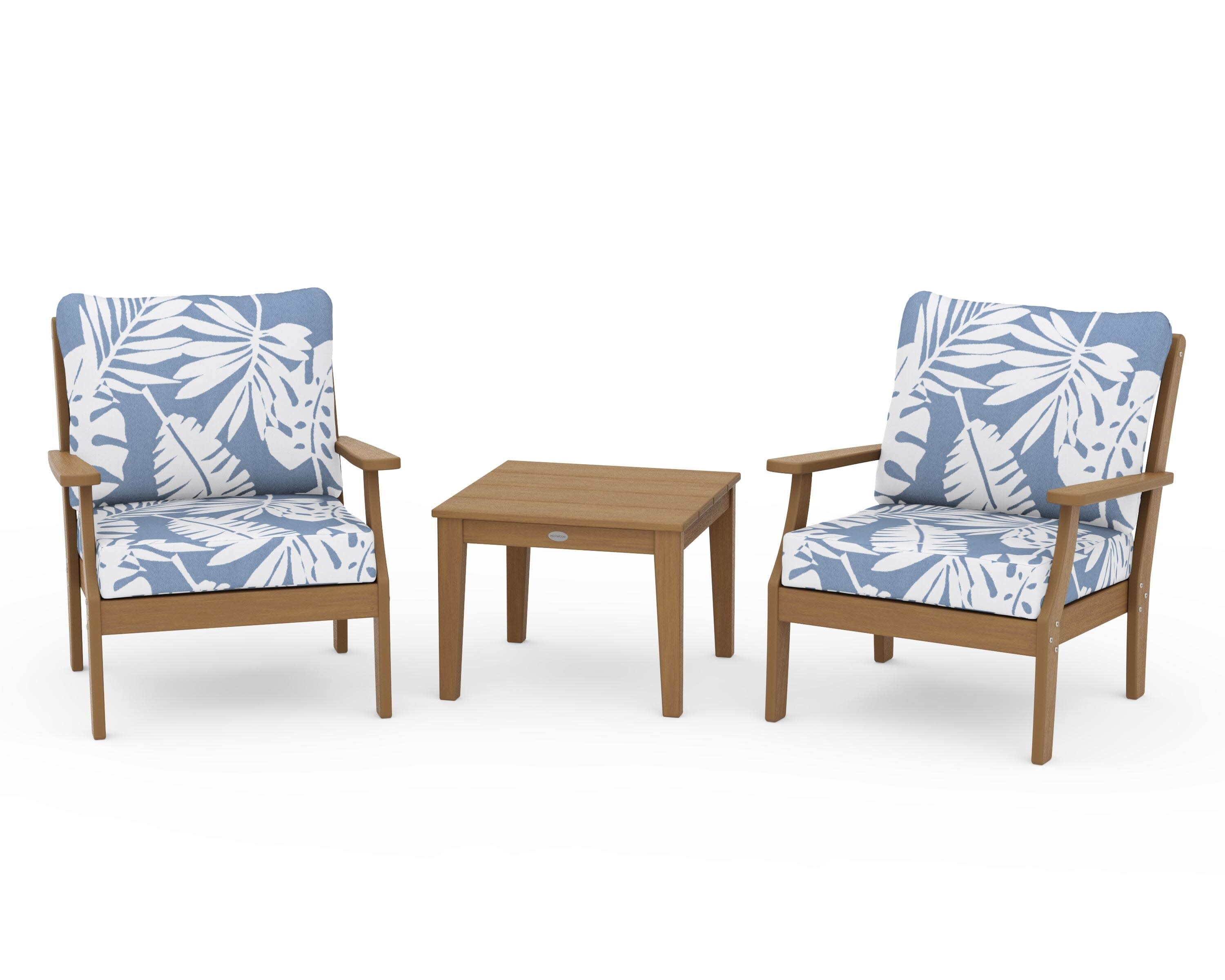 Braxton 3-Piece Deep Seating Set in Natural / Leaf Sky Blue