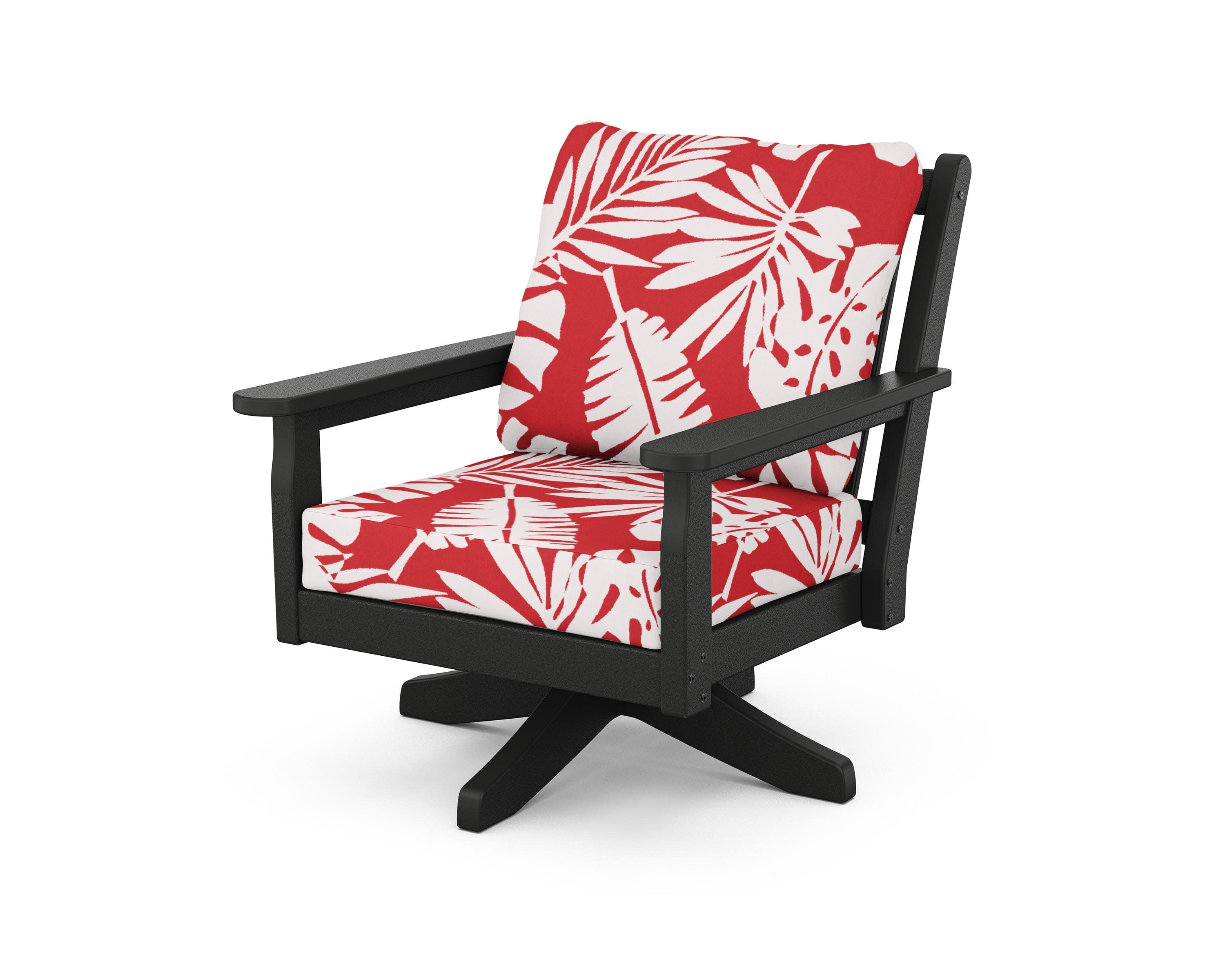Chippendale Deep Seating Swivel Chair in Black / Leaf Crimson