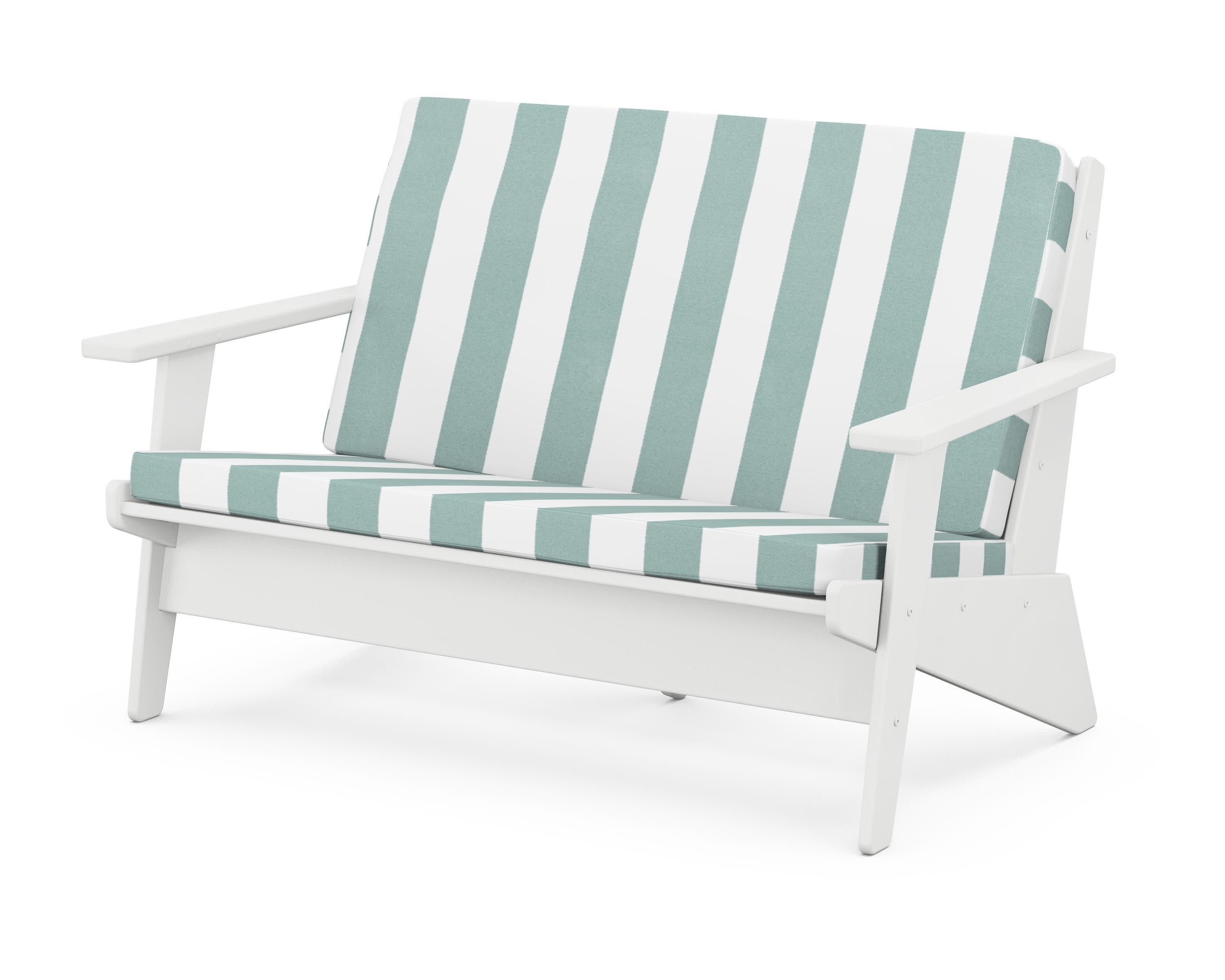 Riviera Modern Lounge Loveseat in White / Cabana Stripe Glacier Spa