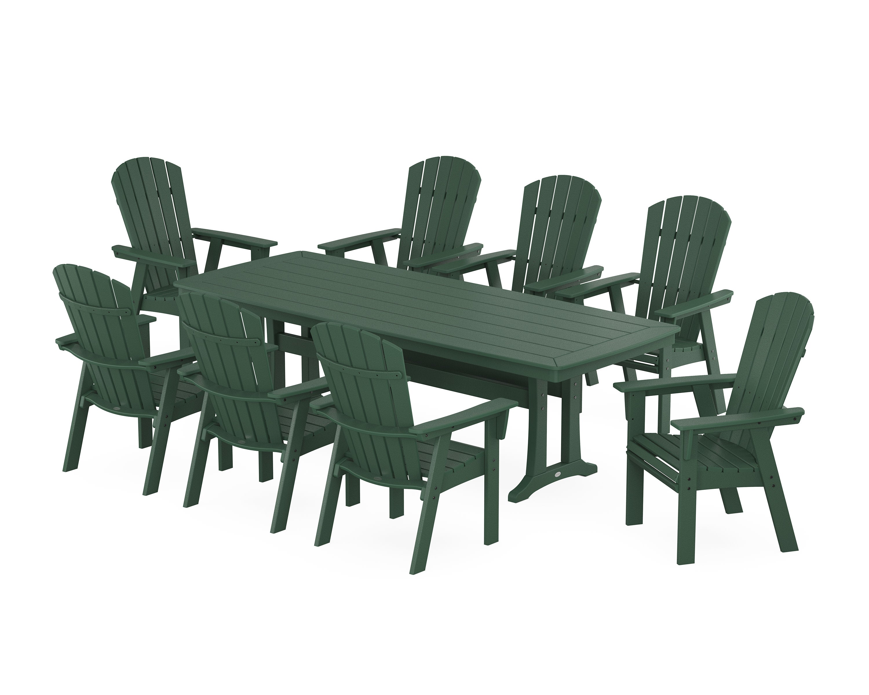 Nautical Curveback Adirondack 9-Piece Dining Set with Trestle Legs in Green