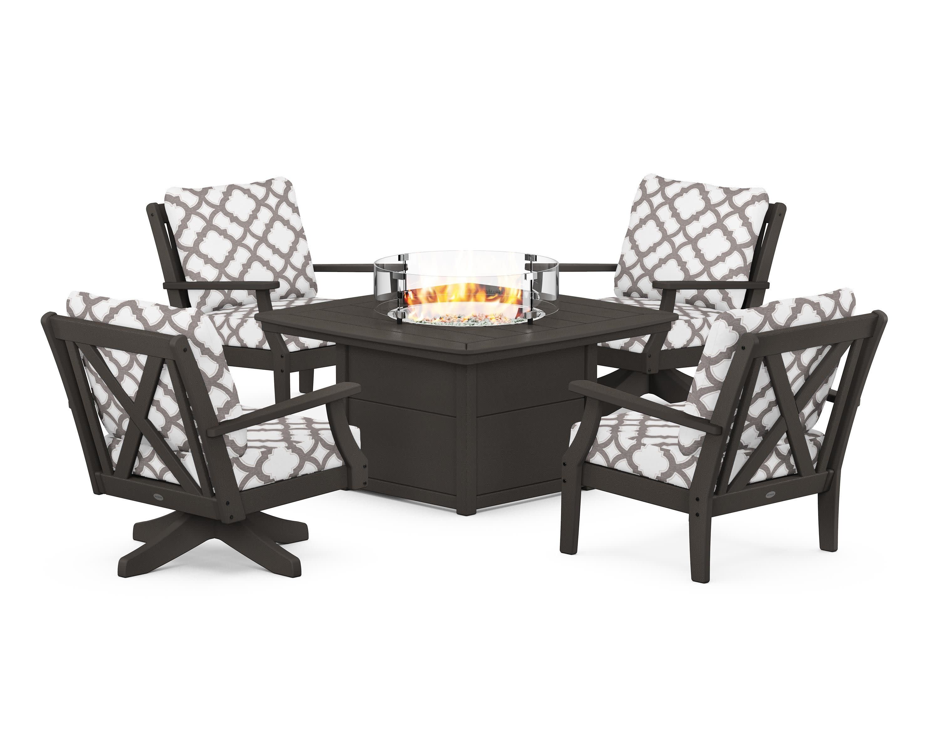 Braxton 5-Piece Deep Seating Set with Fire Table in Vintage Coffee / Trellis Grey Mist