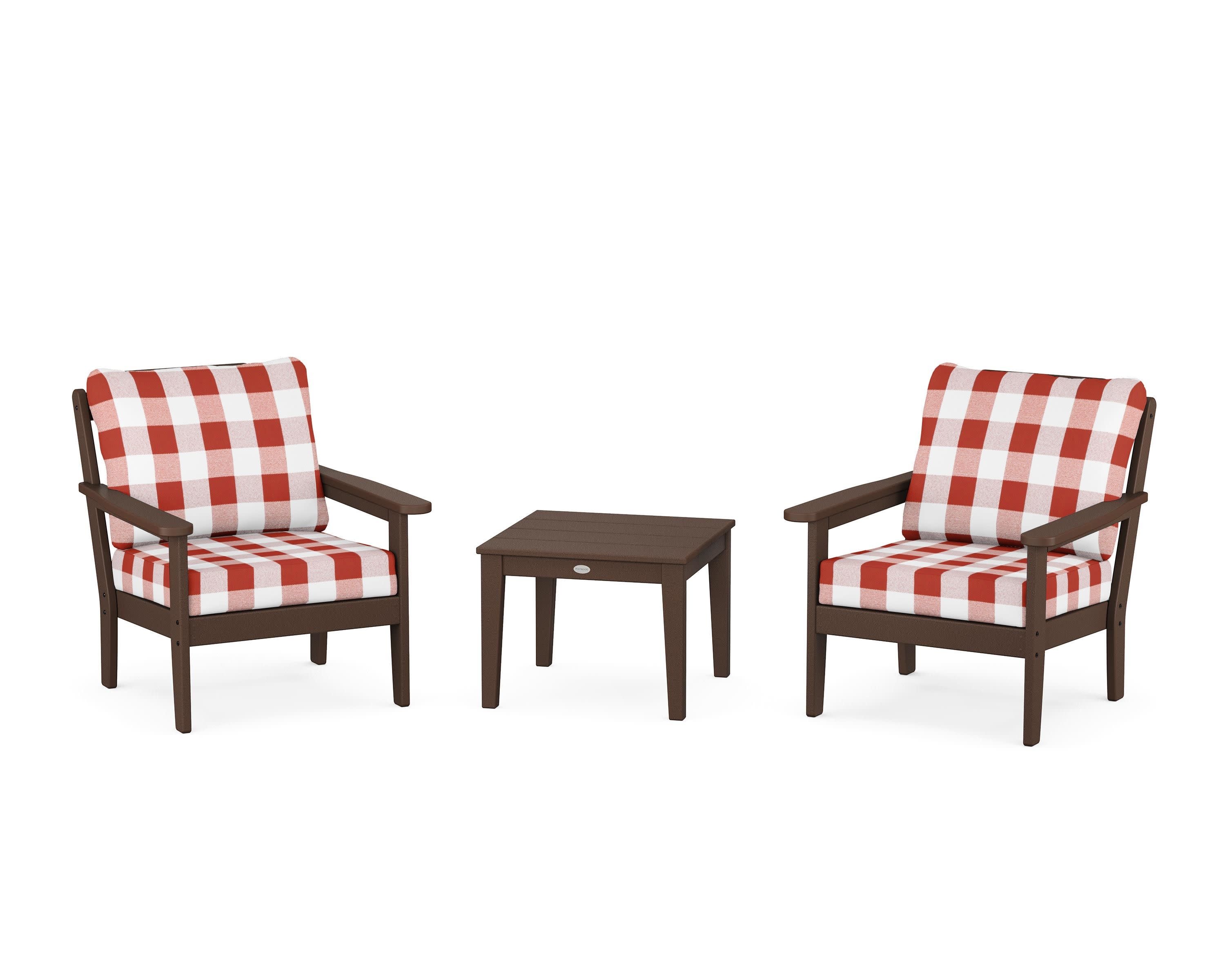 Cottage 3-Piece Deep Seating Set in Mahogany / Buffalo Plaid Crimson