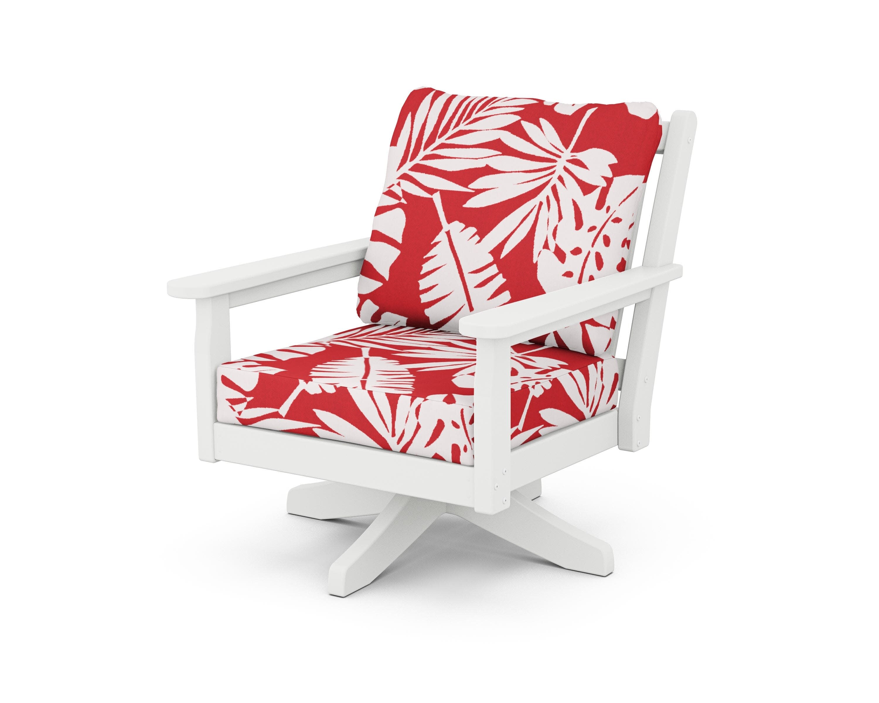 Chippendale Deep Seating Swivel Chair in White / Leaf Crimson