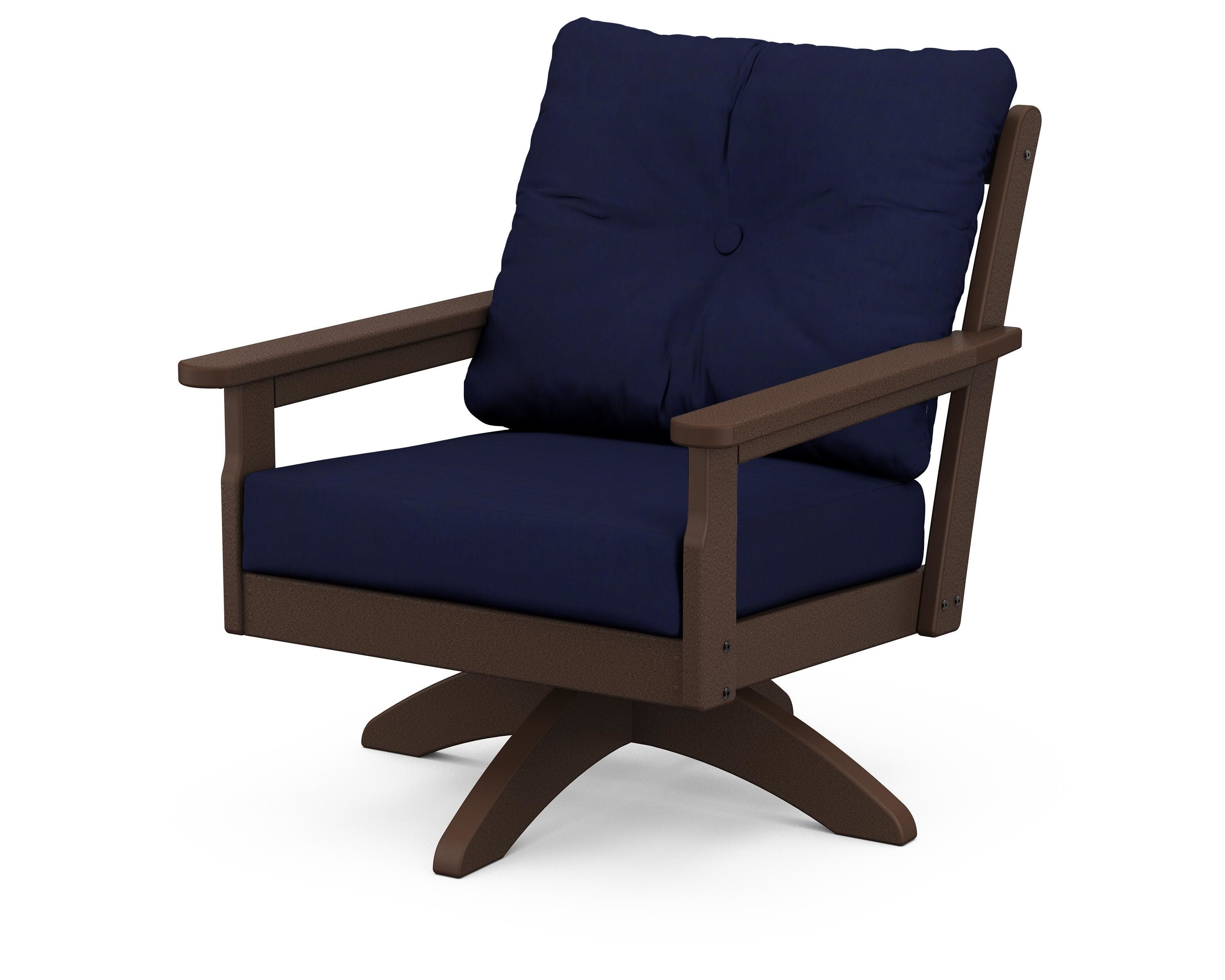 Vineyard Deep Seating Swivel Chair in Mahogany / Navy
