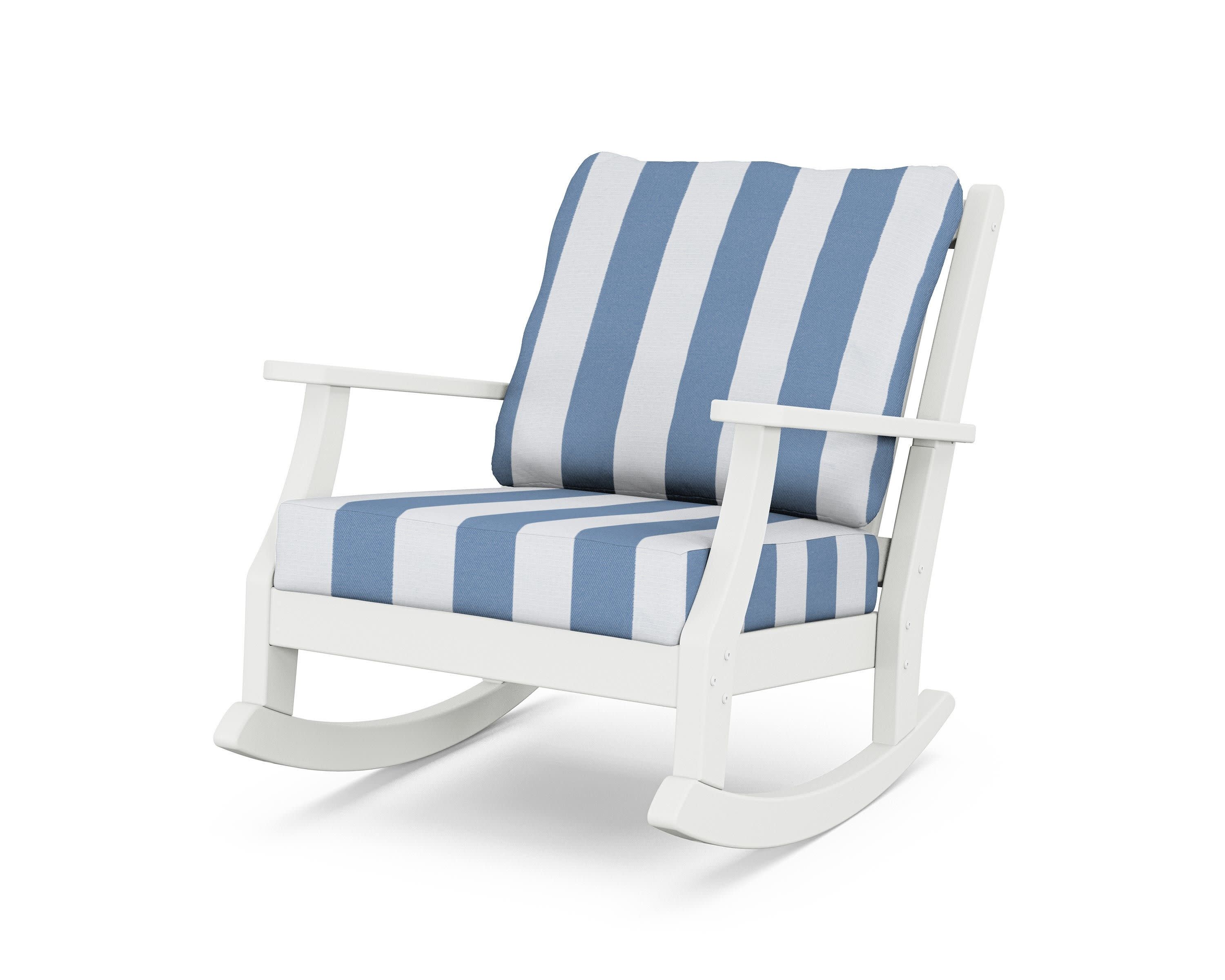 Wovendale Deep Seating Rocking Chair in White / Cabana Stripe Sky Blue