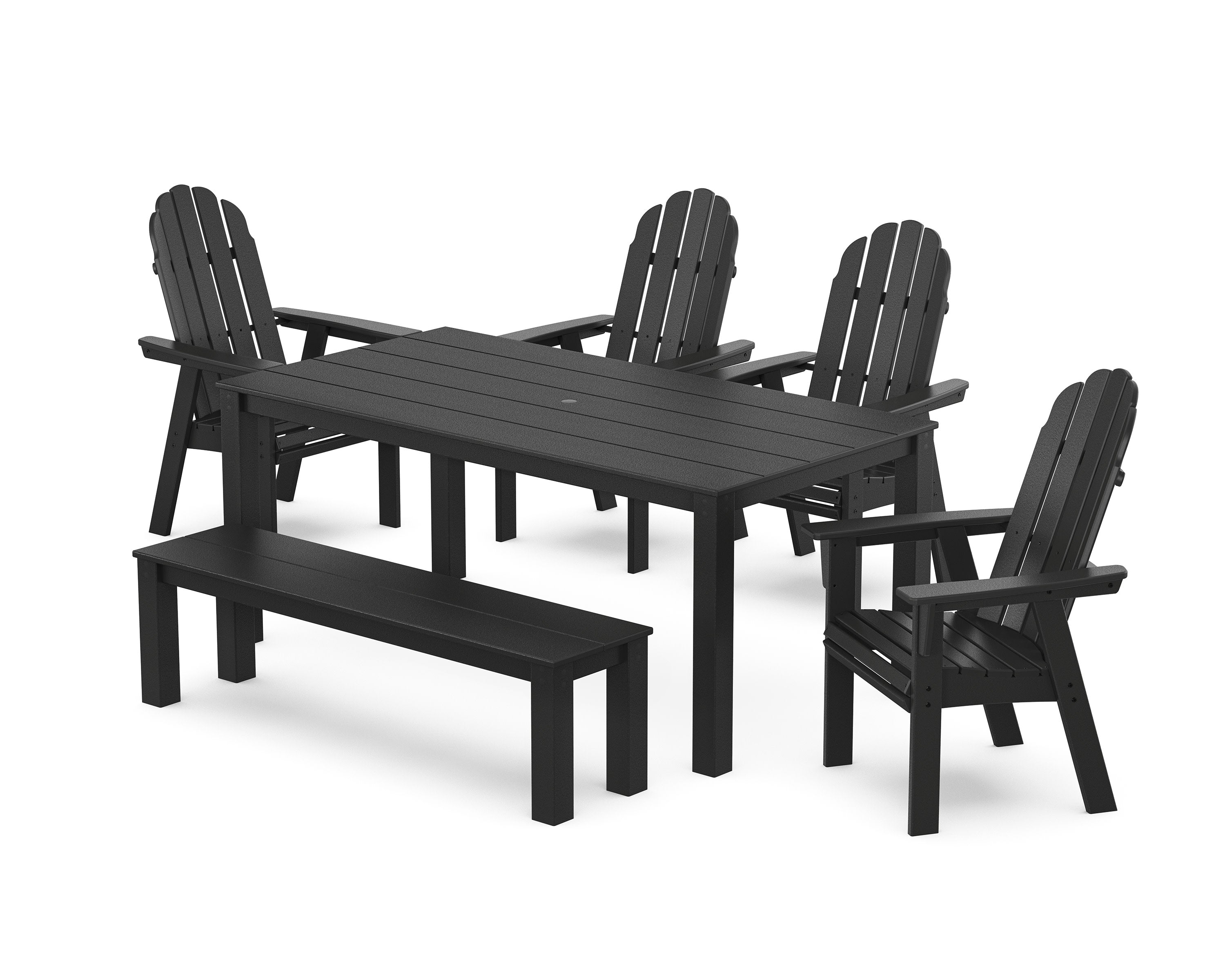 Vineyard Curveback Adirondack 6-Piece Parsons Dining Set with Bench in Black