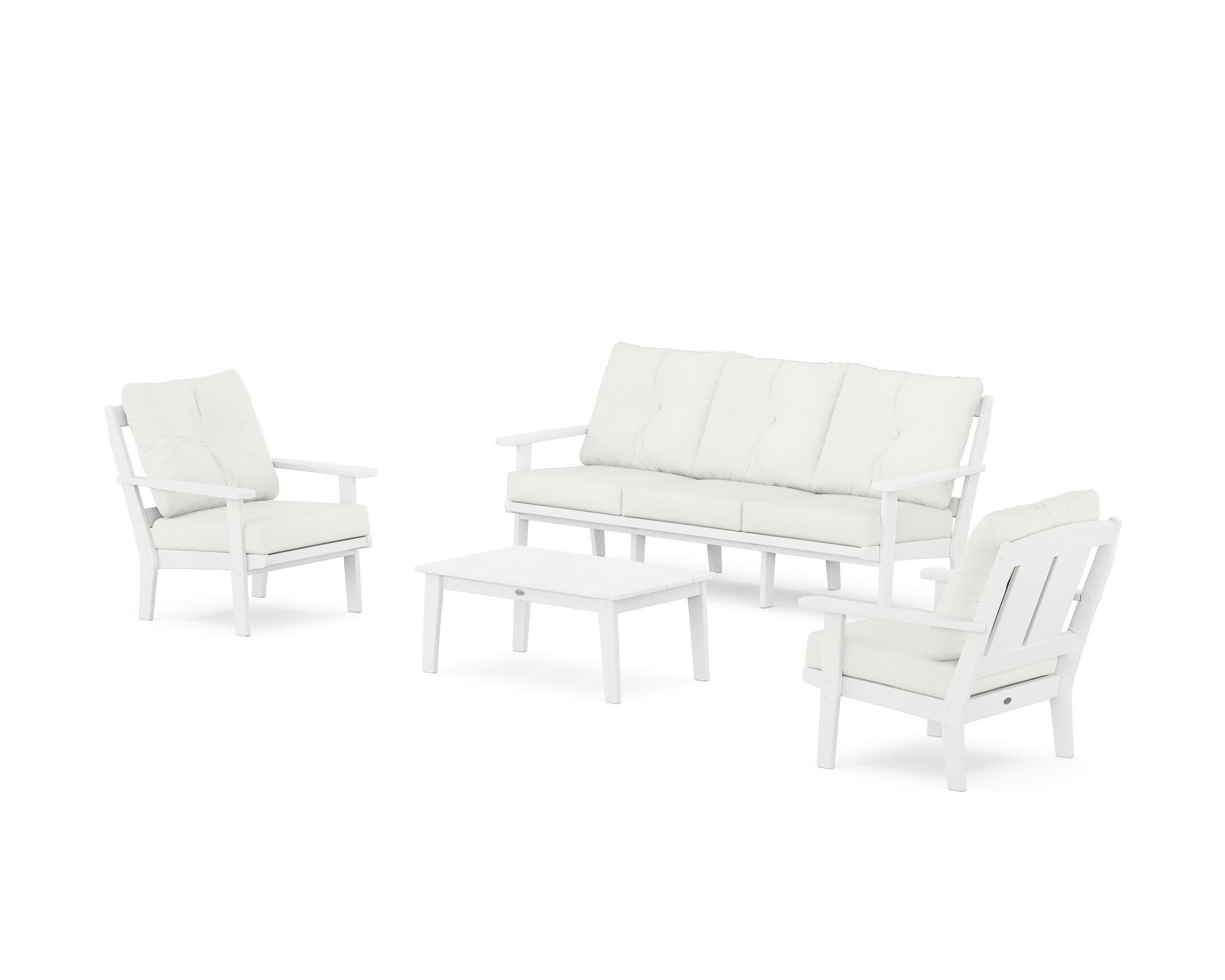 Mission 4-Piece Deep Seating Set with Sofa in White / Natural Linen