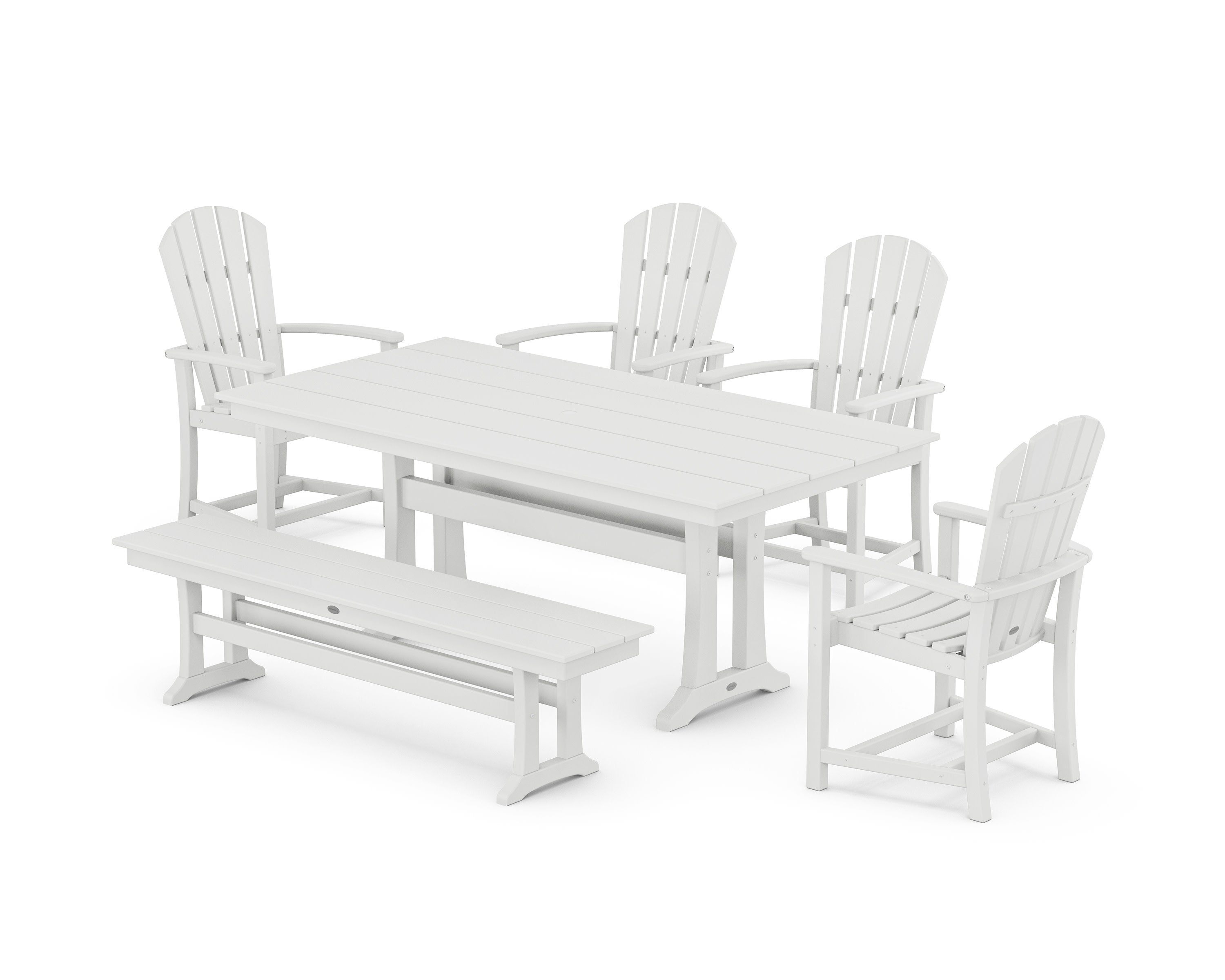 Palm Coast 6-Piece Farmhouse Dining Set with Trestle Legs and Bench in White