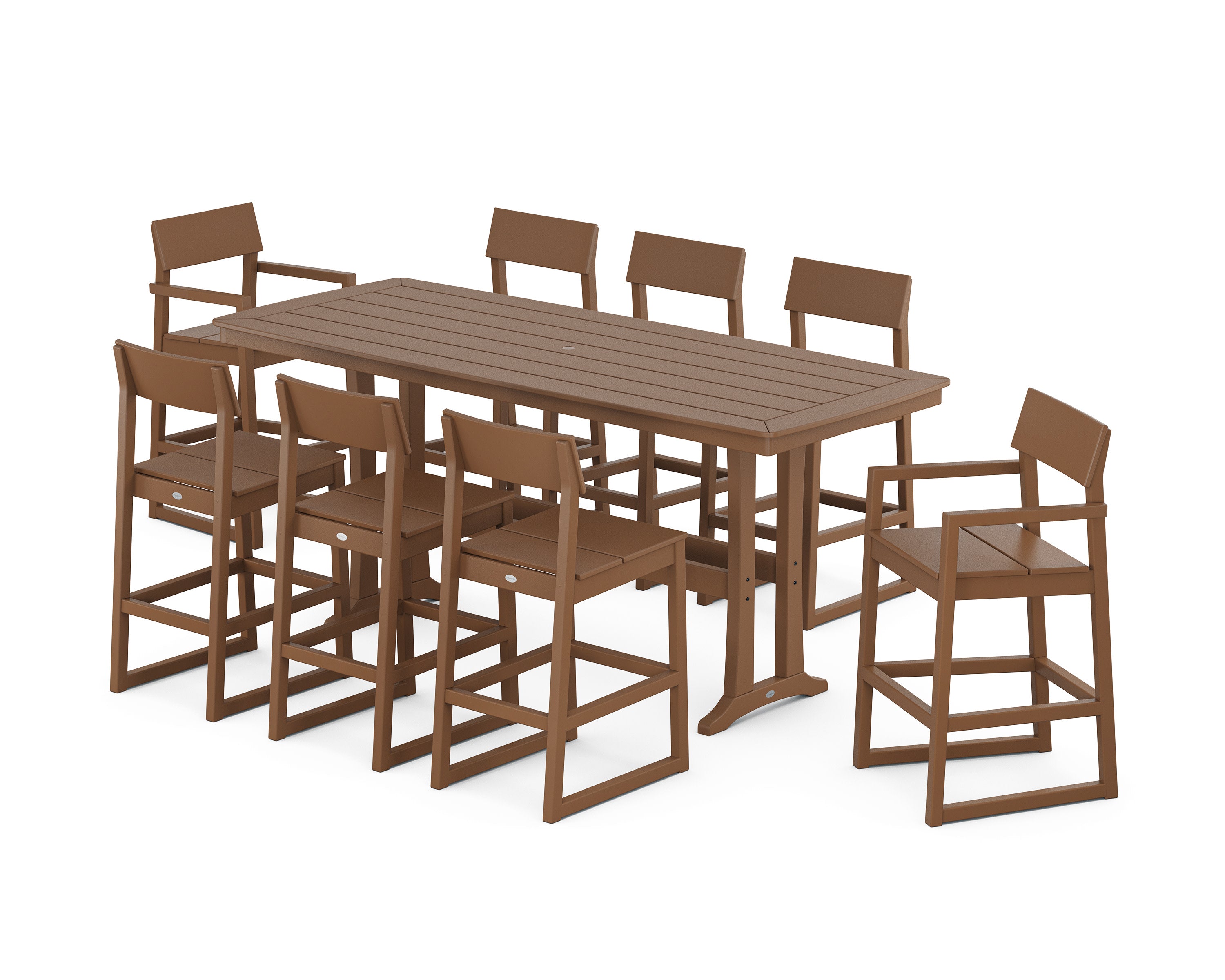 EDGE 9-Piece Bar Set with Trestle Legs in Teak