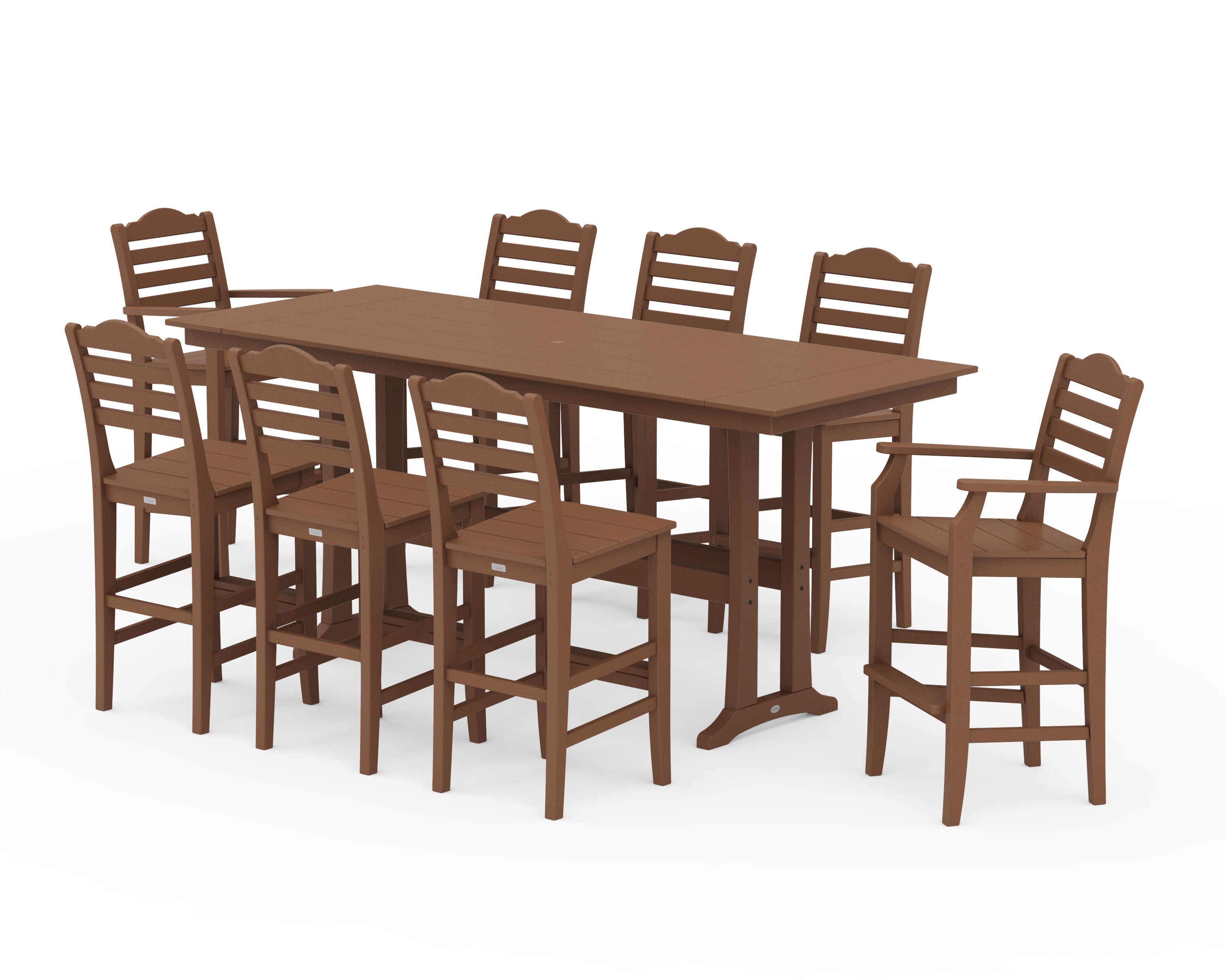 Savannah 9-Piece Farmhouse Bar Set with Trestle Legs in Teak