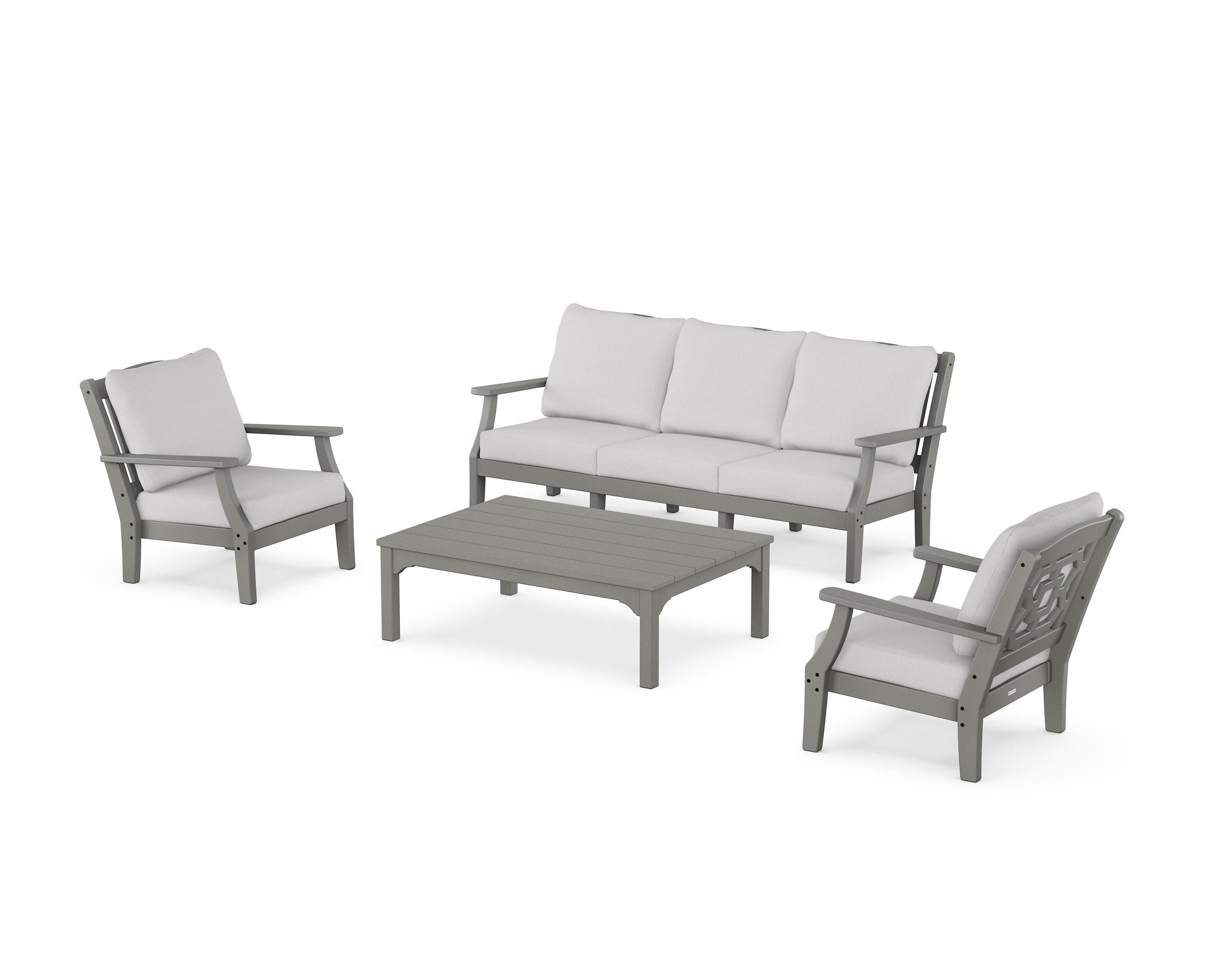 Chinoiserie 4-Piece Deep Seating Set with Sofa in Slate Grey / Diamond in the Rough