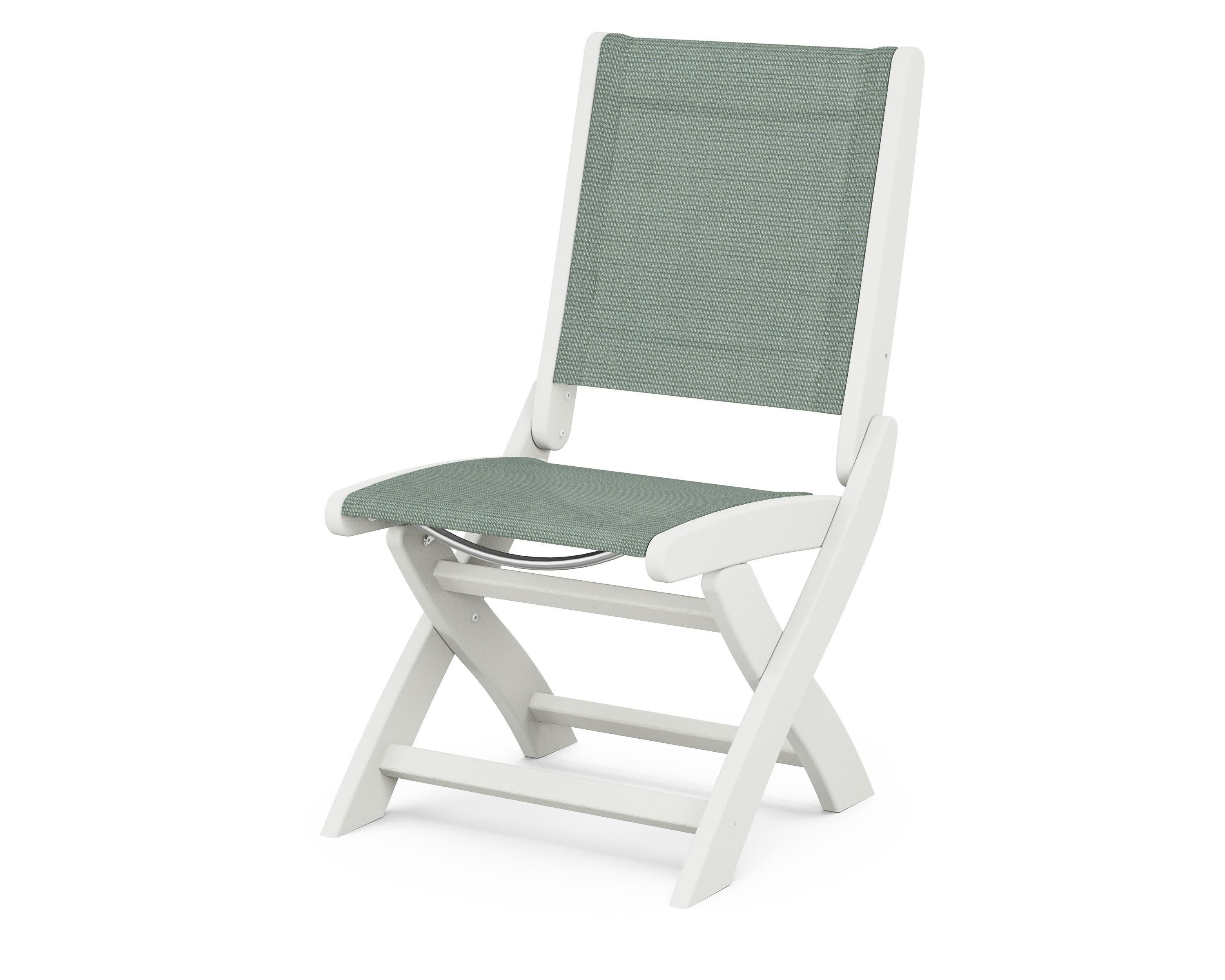 Coastal Folding Side Chair in Vintage White / Dupioni Sea Mist Sling