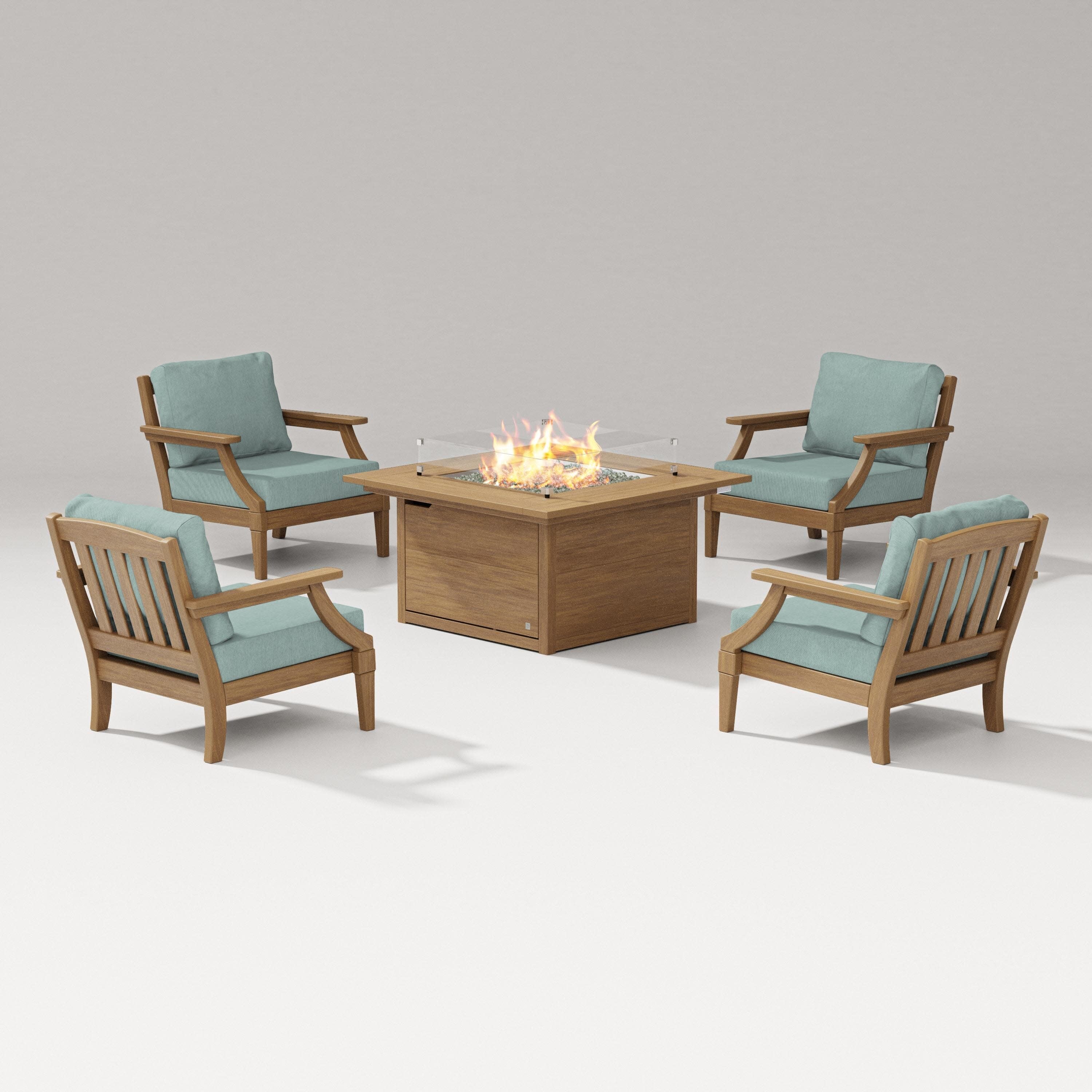 Estate 5-Piece Lounge Fire Table Set in Natural / Glacier Spa