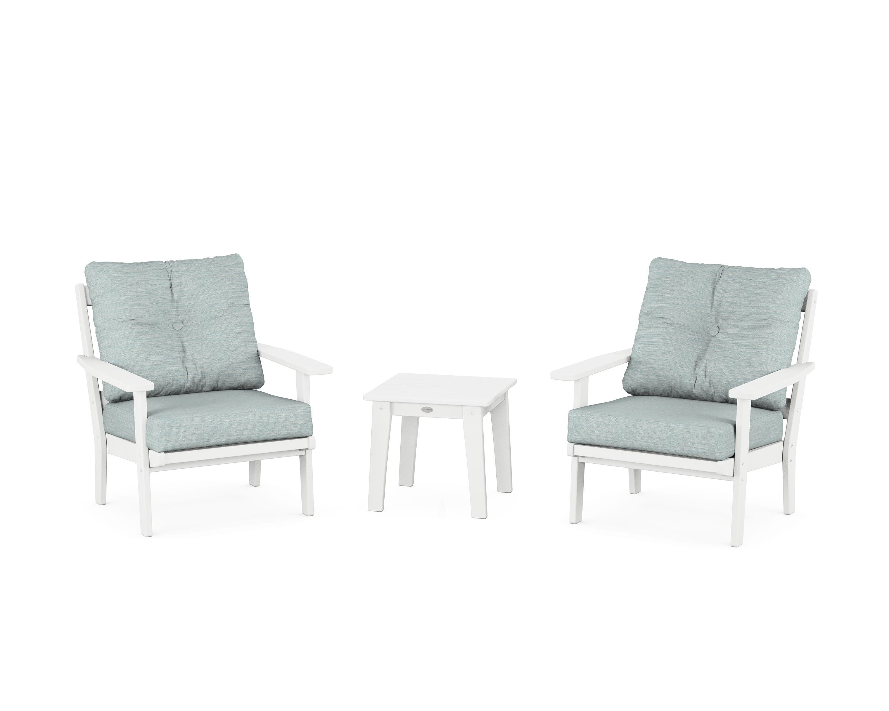 Oxford 3-Piece Deep Seating Set in White / Soothe Mist