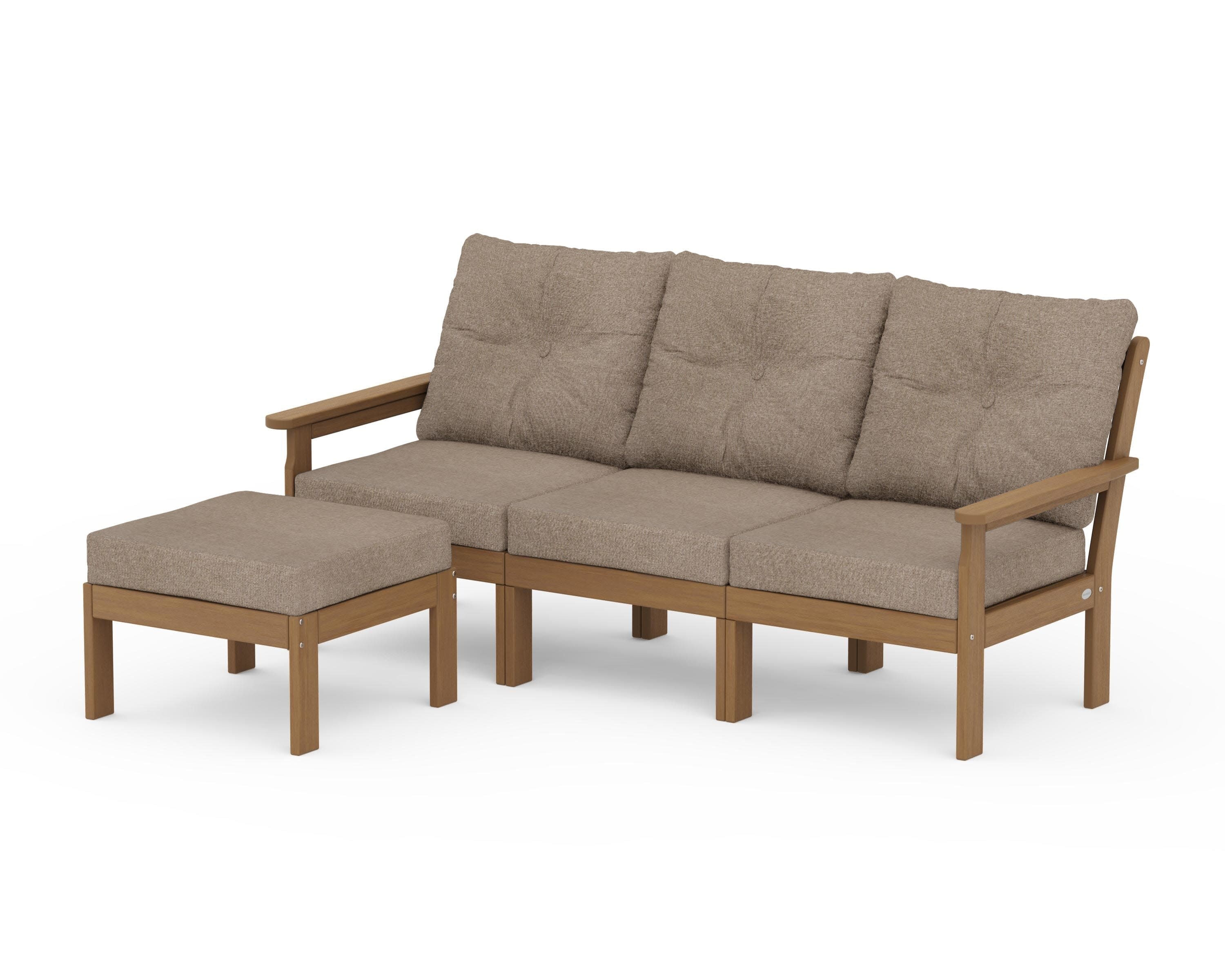 Vineyard 4-Piece Sectional with Ottoman in Natural / Spiced Burlap
