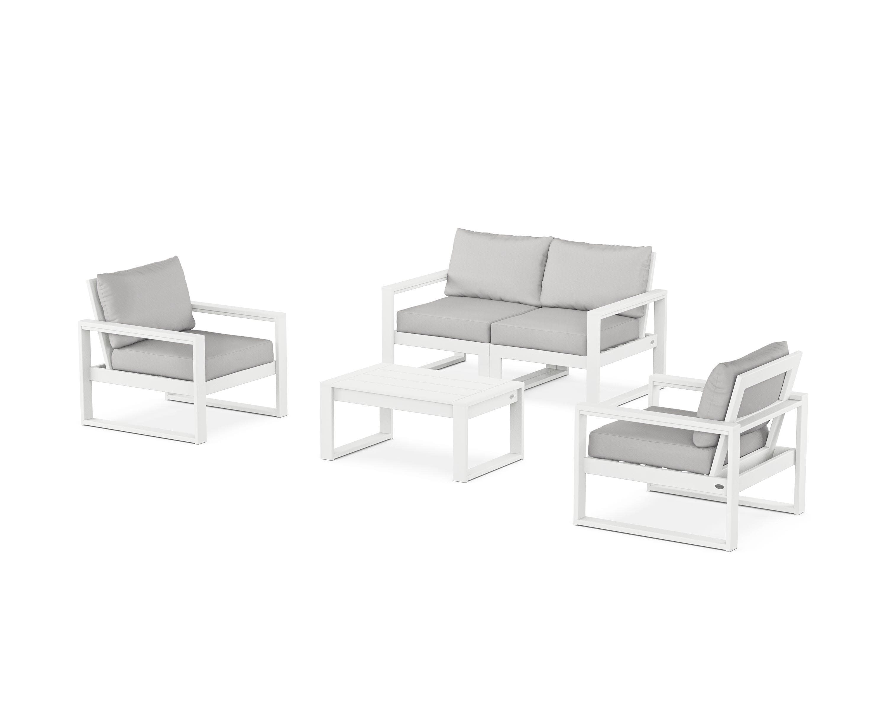 EDGE Sectional 4-Piece Deep Seating Set with Loveseat in White / Diamond in the Rough