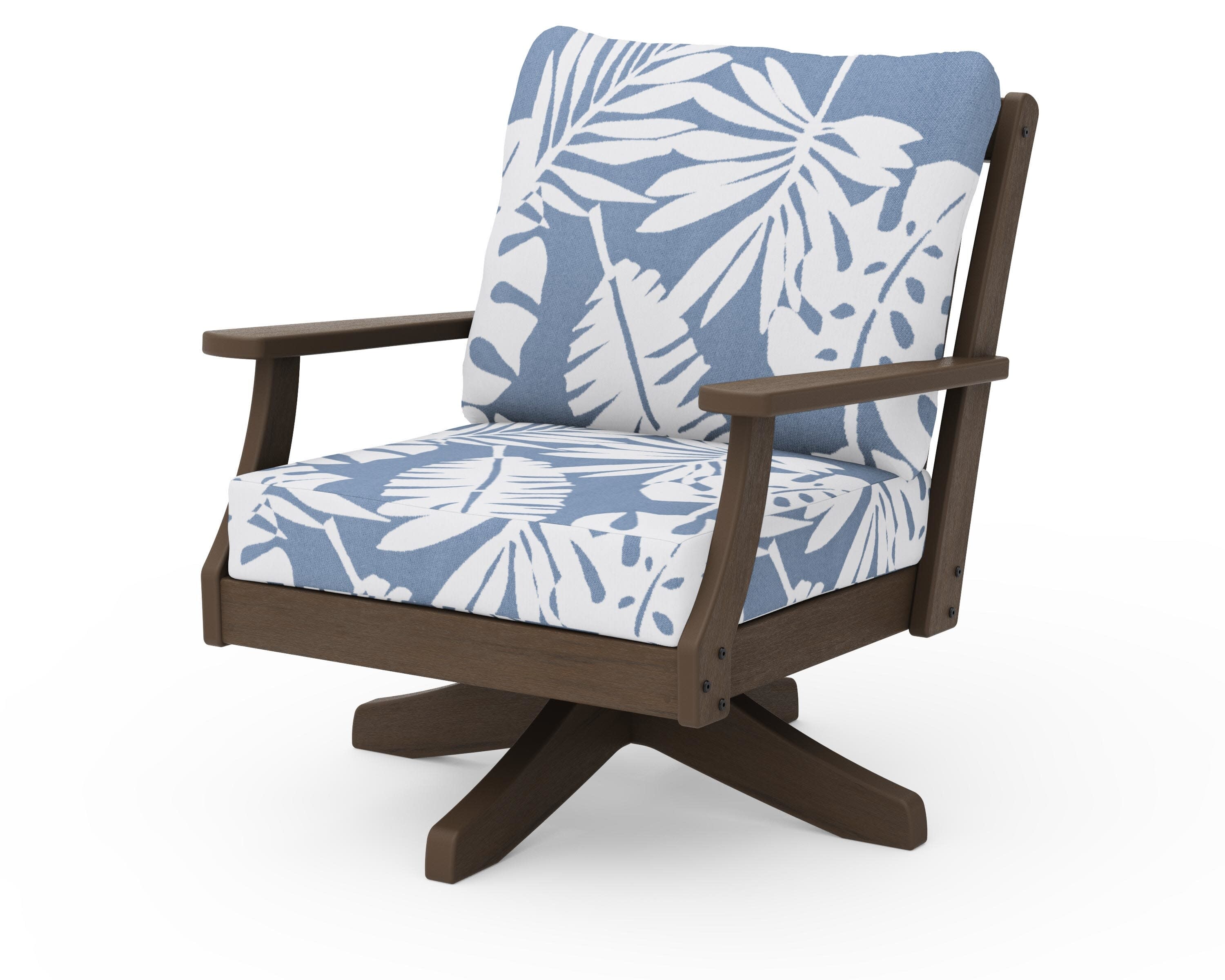 Braxton Deep Seating Swivel Chair in Kona / Leaf Sky Blue