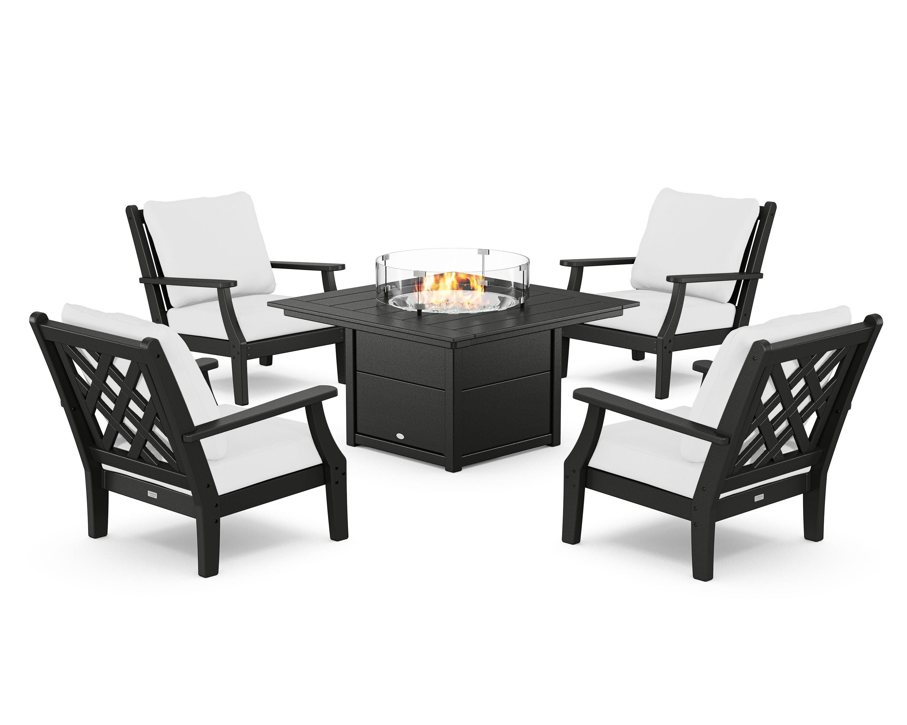 Wovendale 5-Piece Deep Seating Set with Fire Pit Table in Black / Natural