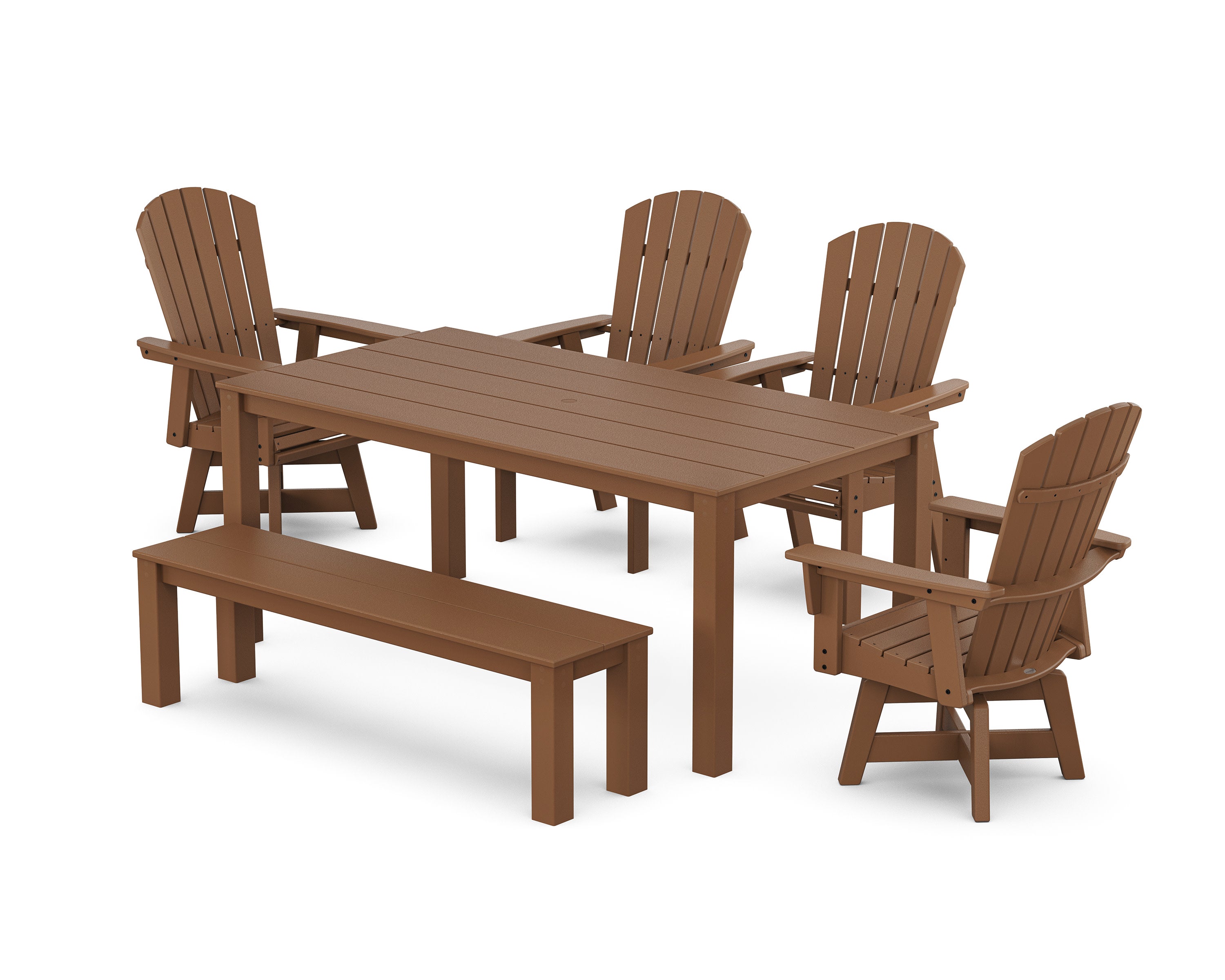 Nautical Curveback Adirondack Swivel 6-Piece Parsons Dining Set with Bench in Teak