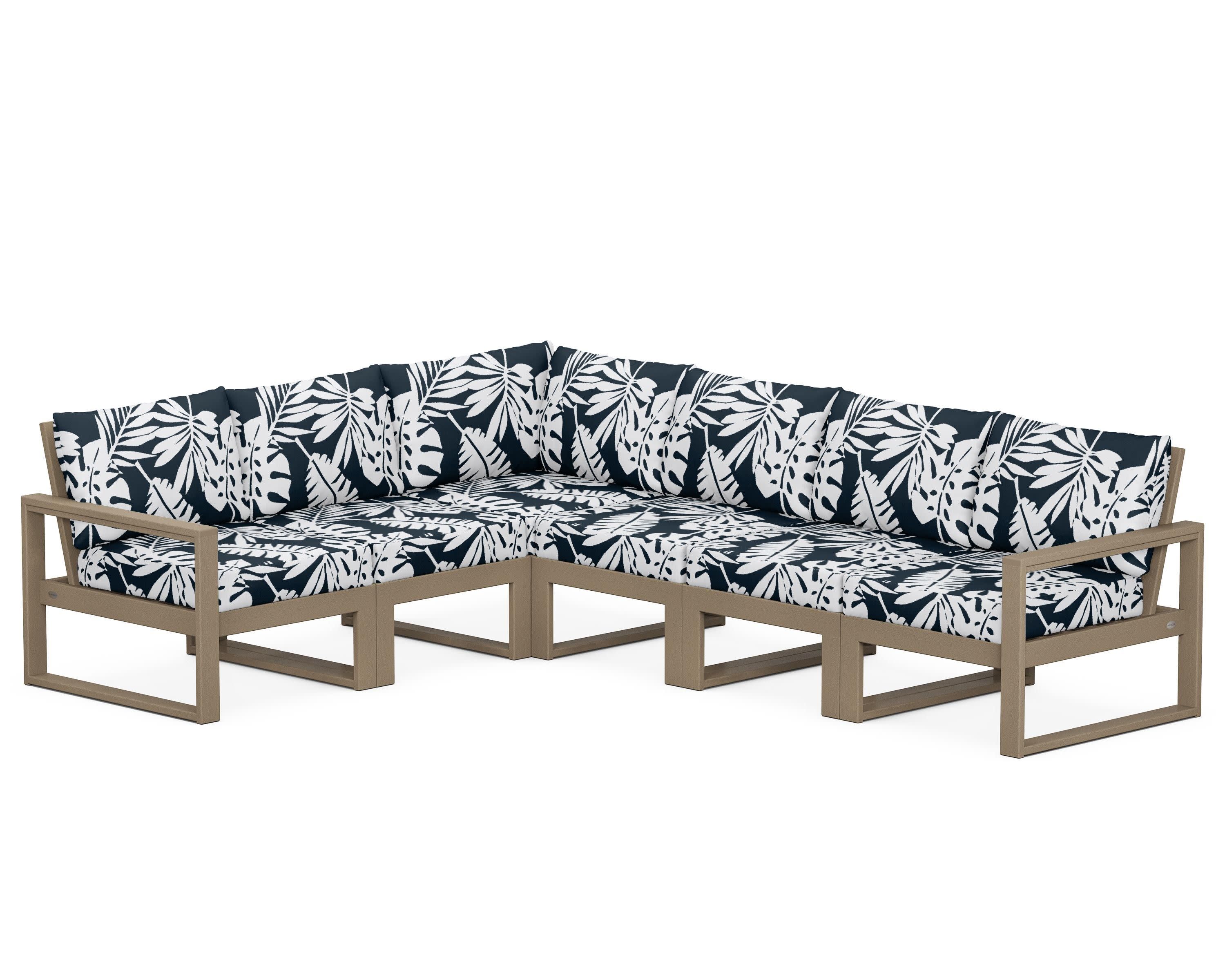 EDGE 6-Piece Modular Deep Seating Set in Vintage Sahara / Leaf Marine Indigo