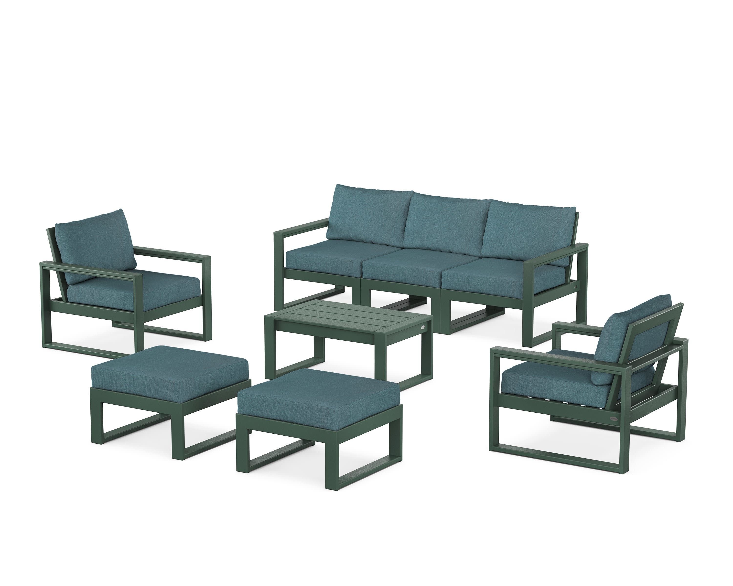 EDGE Sectional 8-Piece Lounge Sofa Set in Green / Ocean Teal