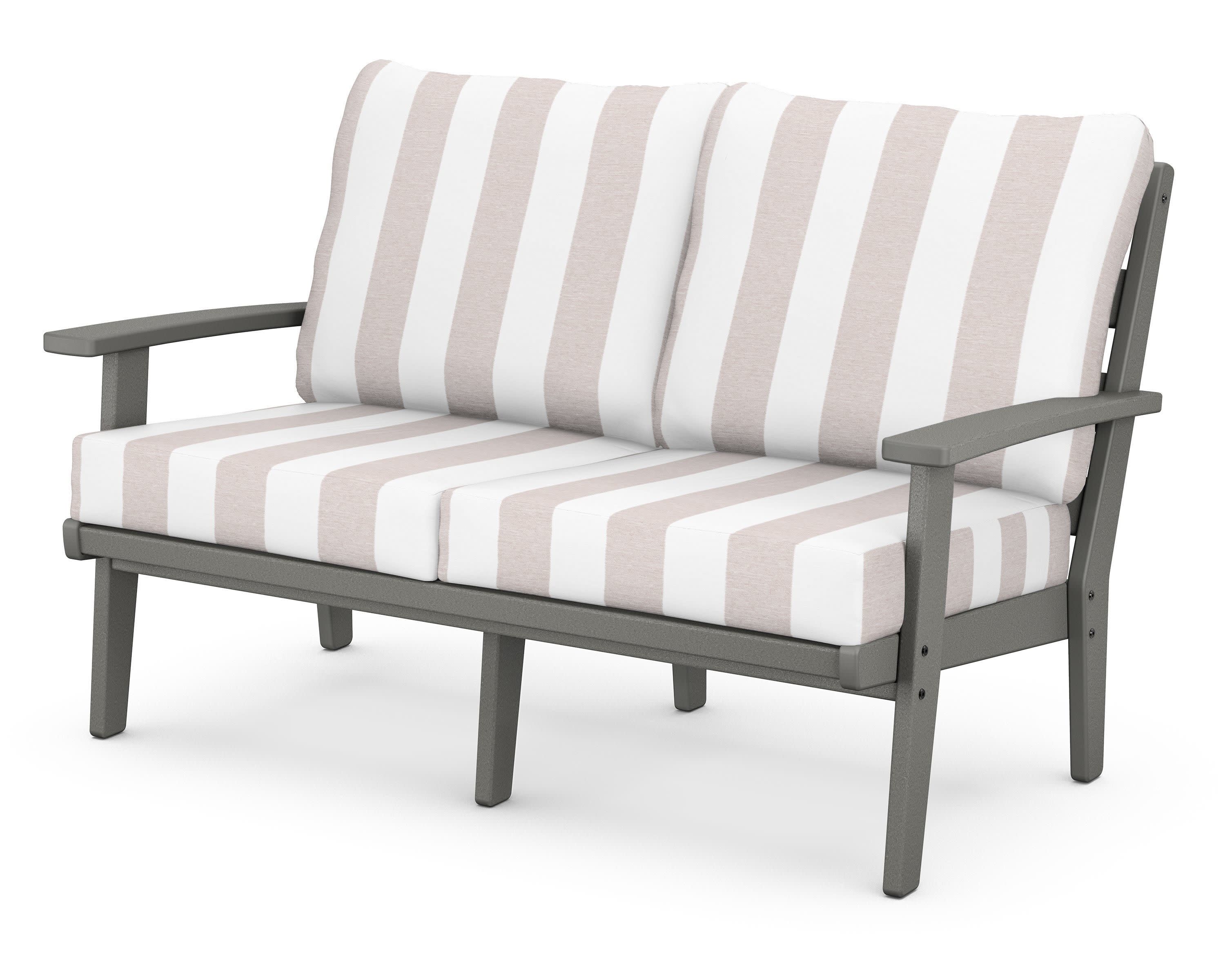 Grant Park Deep Seating Loveseat in Slate Grey / Cabana Stripe Dune Burlap